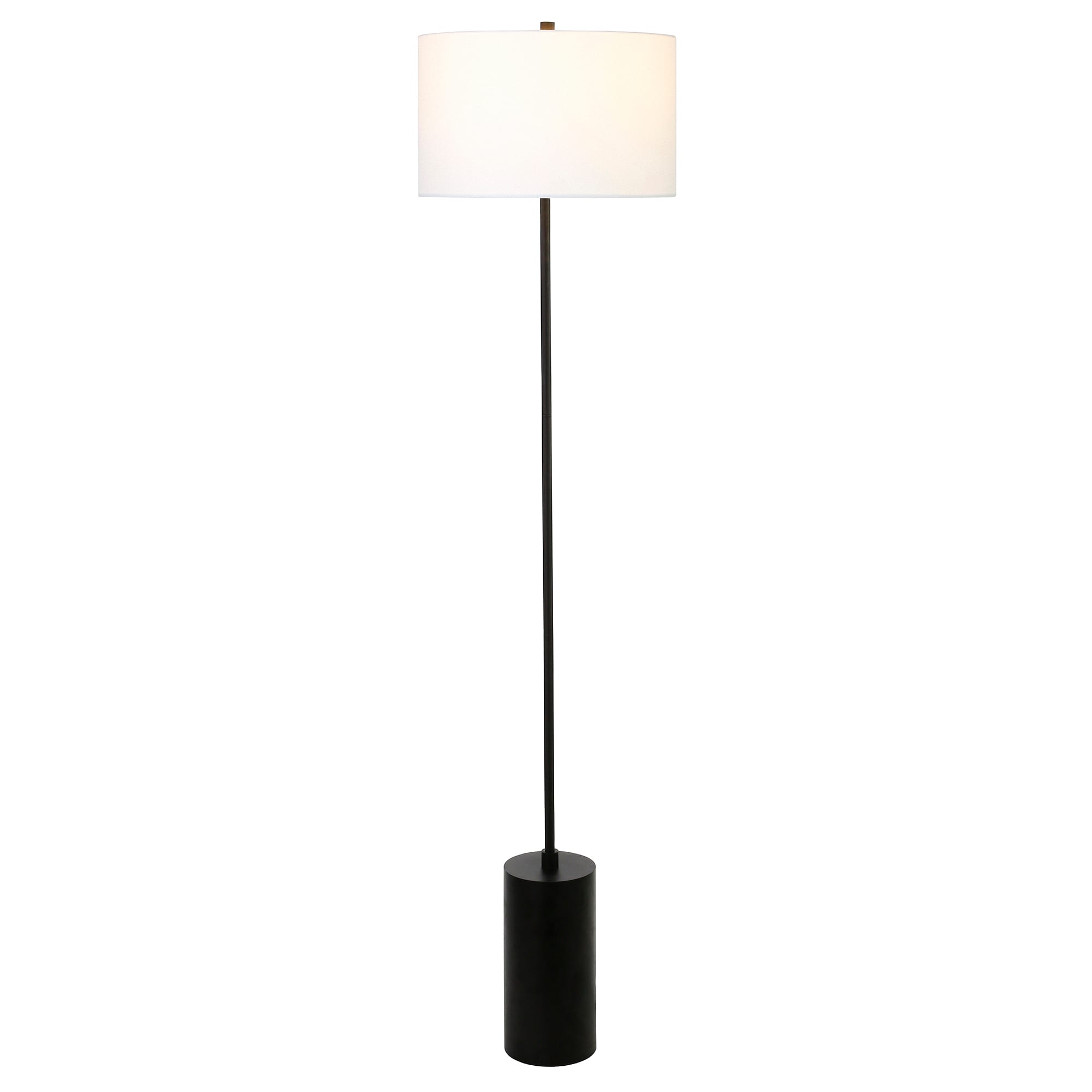Blackened Bronze Metal Floor Lamp with White Linen Shade