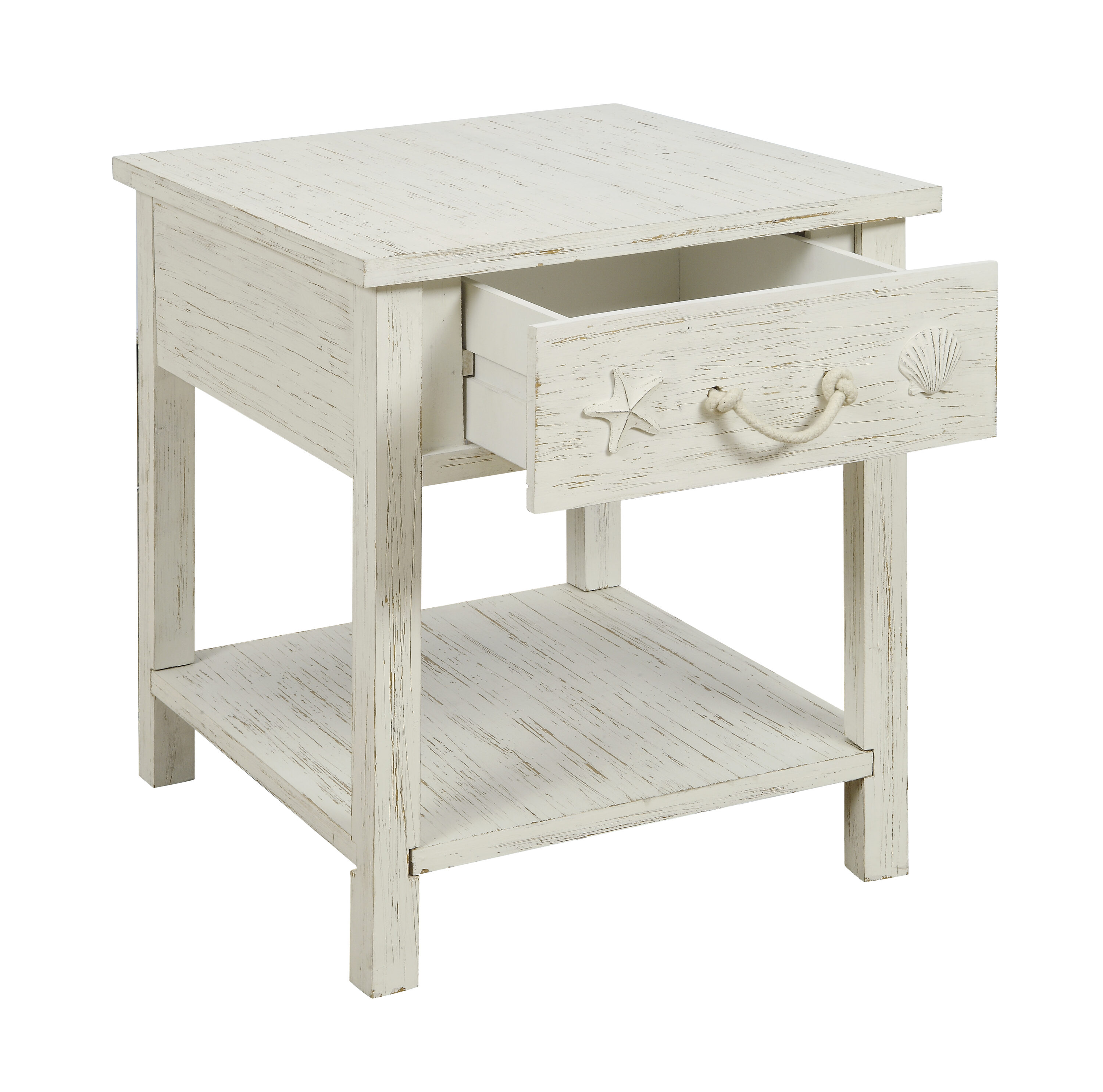 Coast to Coast Sanibel White Rub Fir Wood Coastal Coffee Table with ...