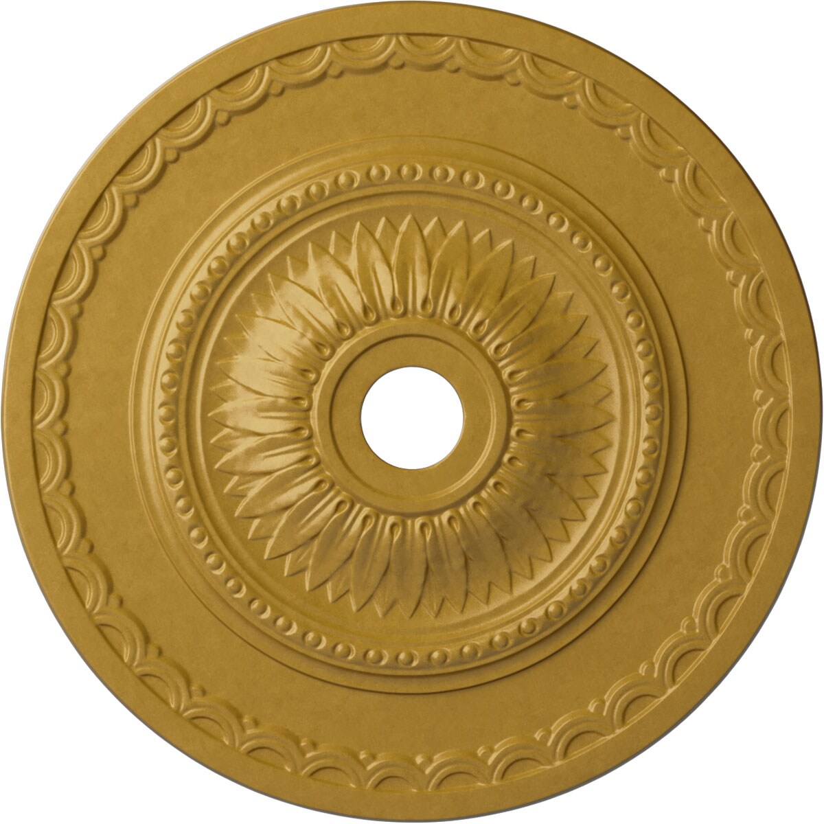 Ekena Millwork CM29SFIGS Sunflower 29.5-in W x 29.5-in L Painted Iridescent Gold Polyurethane Whole Ceiling Medallion