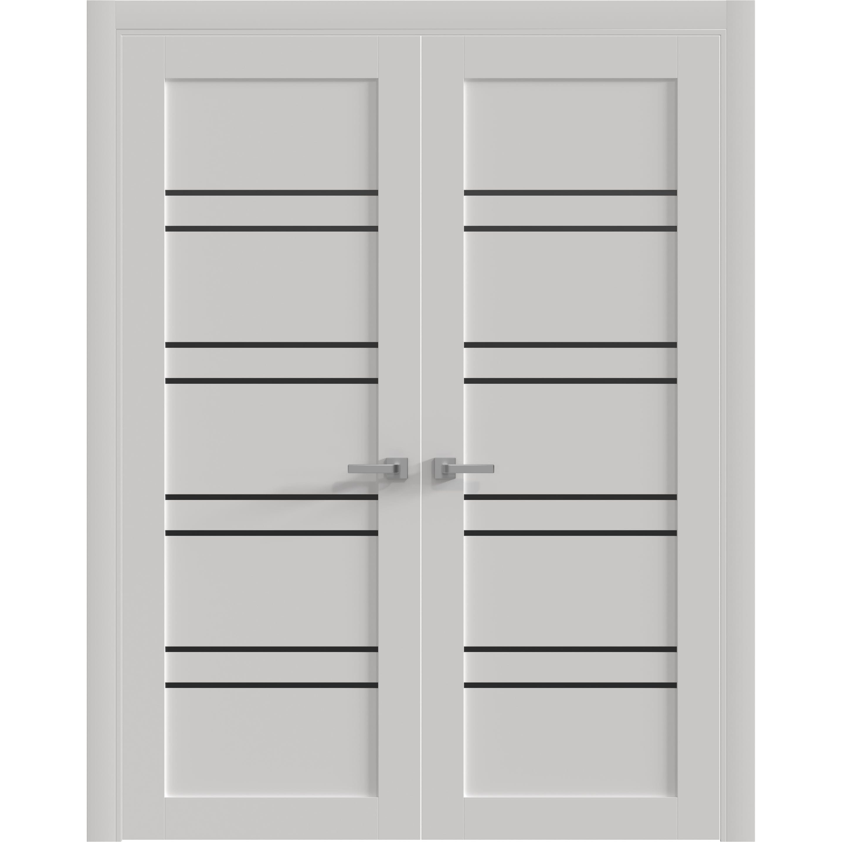 SARTODOORS Interior Double Doors 48 x 80 in - LUNO 1094 White with Black Opaque Glass