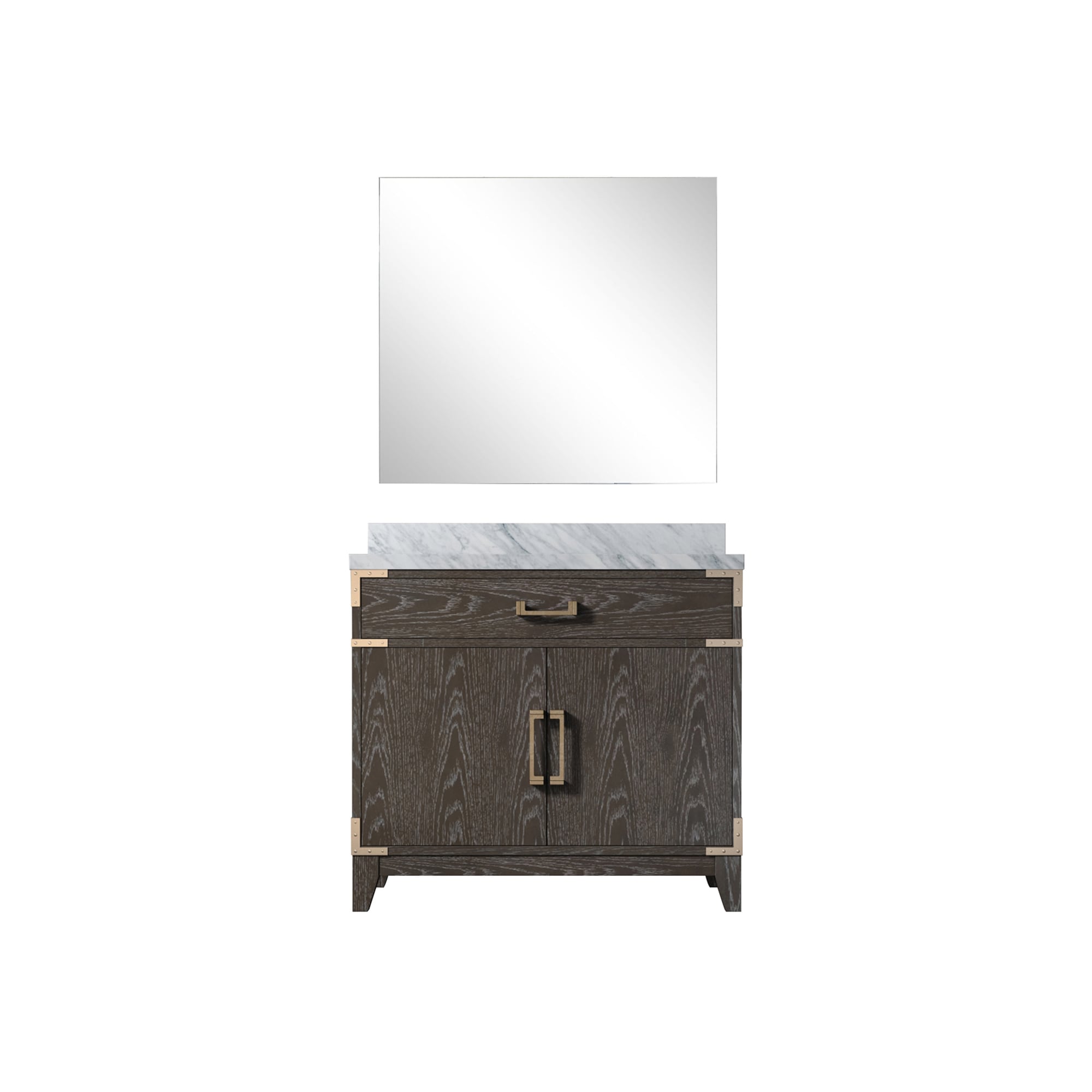 Lexora LVW36SK110 Wilton 36-in Brown Oak Undermount Single Sink Bathroom Vanity with White Carrara Marble Top (Mirror Included)