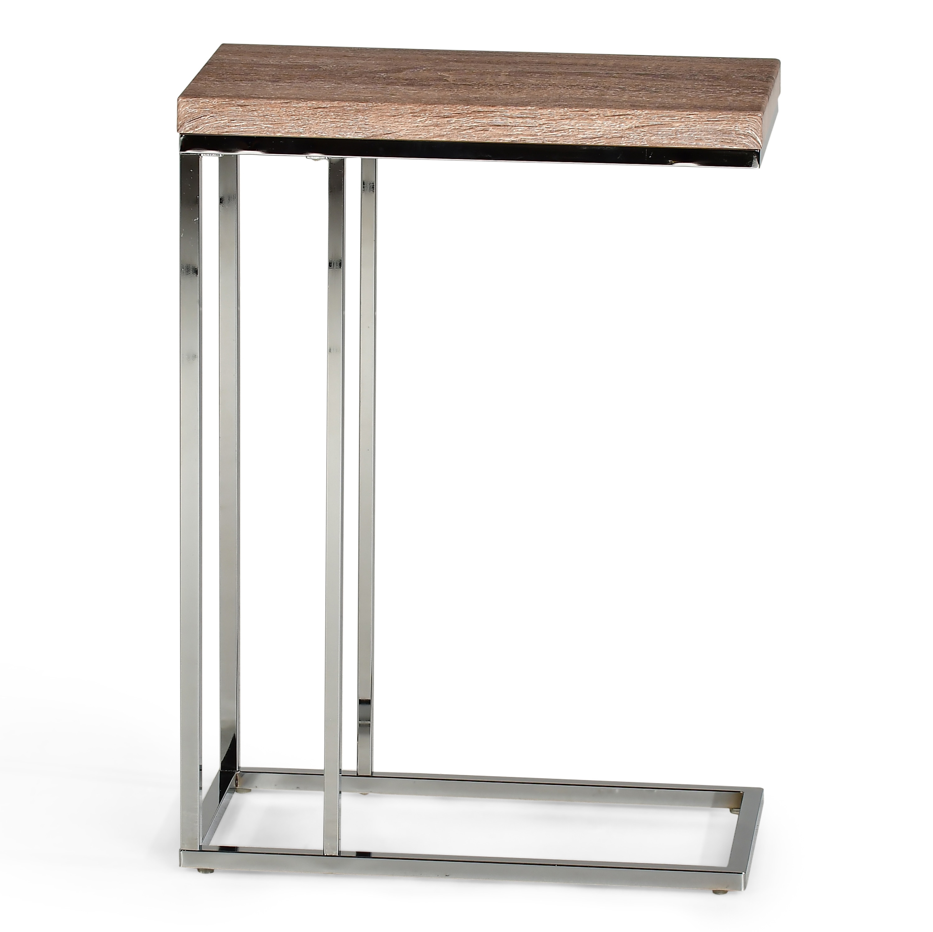 Lucia Rectangular Chrome and Wood Chairside End Table