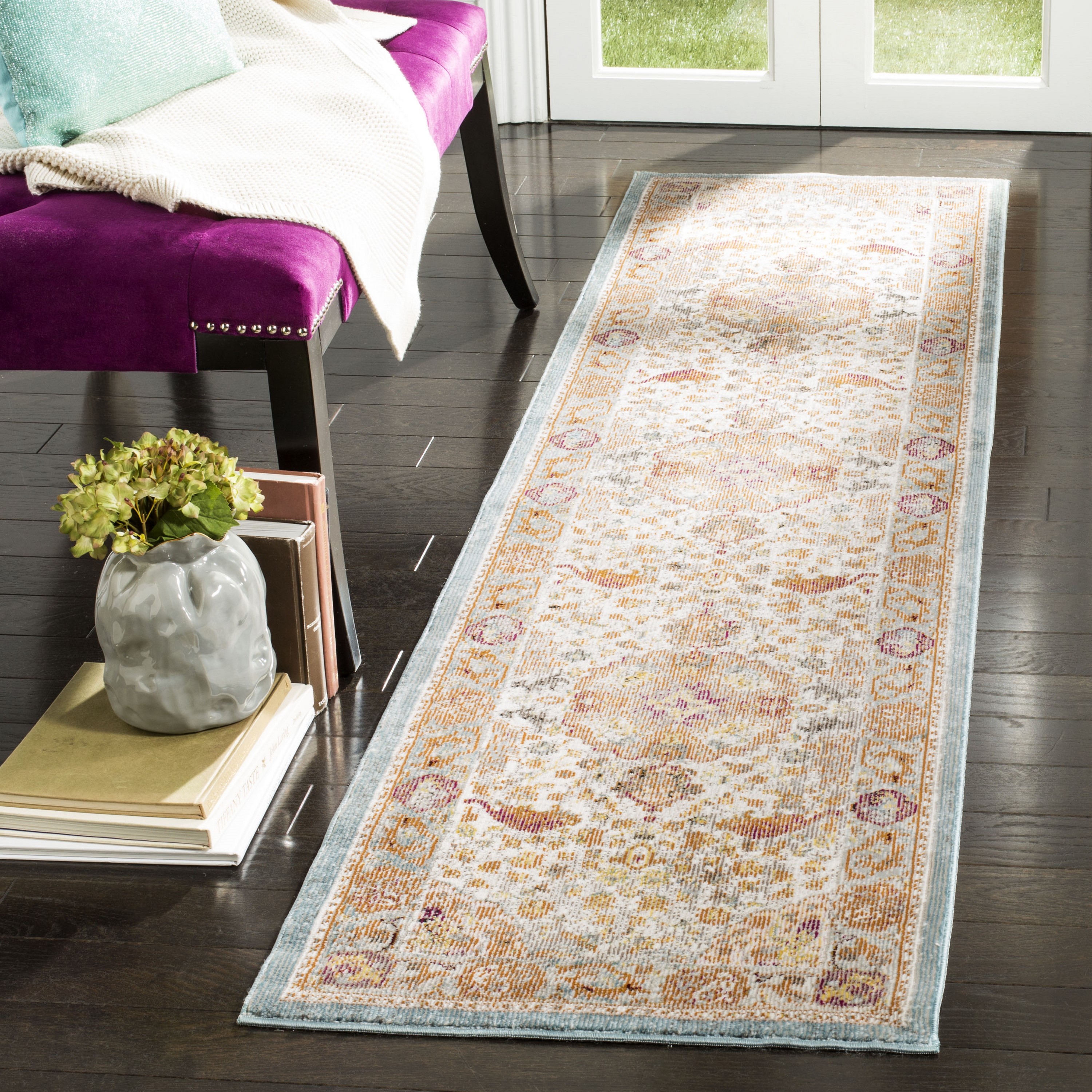 Safavieh ARA120E-28 Aria Qajar 2 x 8 (ft) Loomed Polypropylene Beige/Orange Rectangular Indoor Distressed/Overdyed Vintage Runner rug