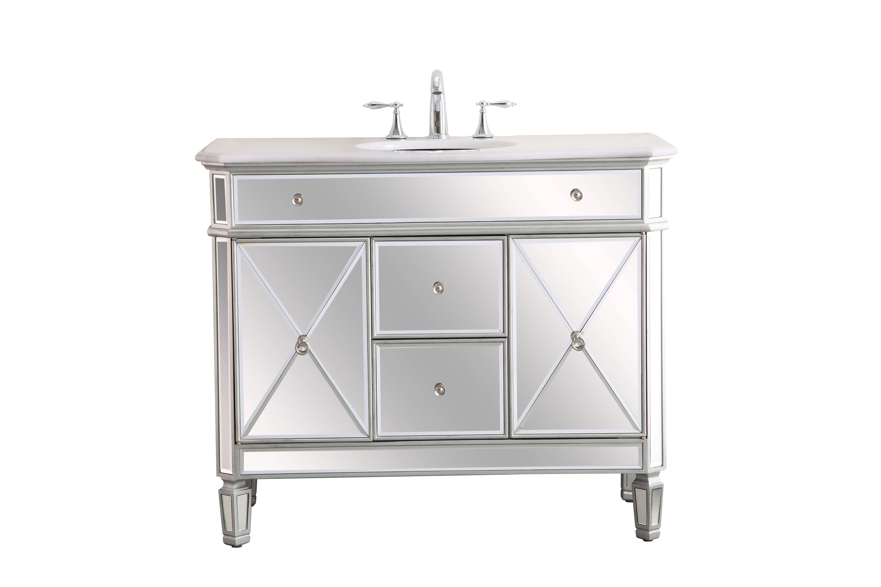 Elegant Decor HF33126SL Home Furnishing 42-in Antique Silver Undermount Single sink Bathroom Vanity with Carrara White Marble Top