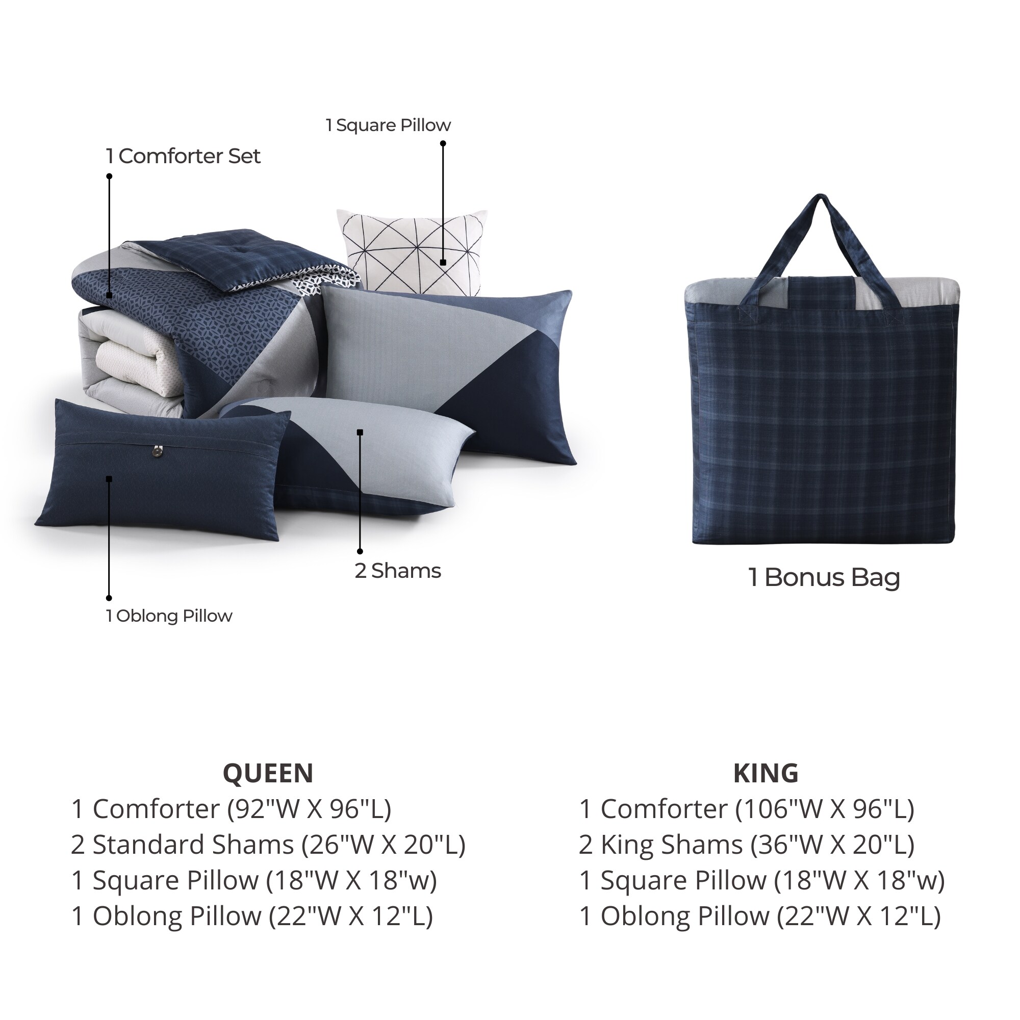 Geo Fusion Navy and Gray Cotton King Comforter Set