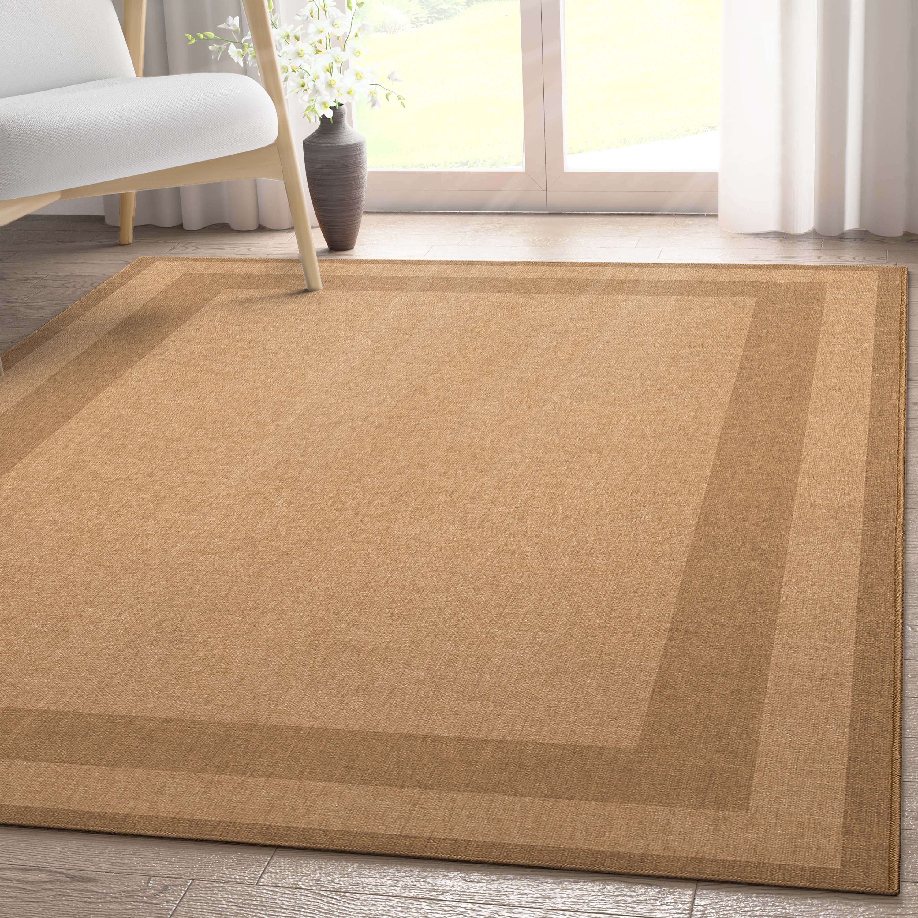 Well Woven W-PLB-02A-5 Border 5 x 7 (ft) Loomed Polyester Brown Rectangular Indoor Abstract Mid-Century Modern Area rug