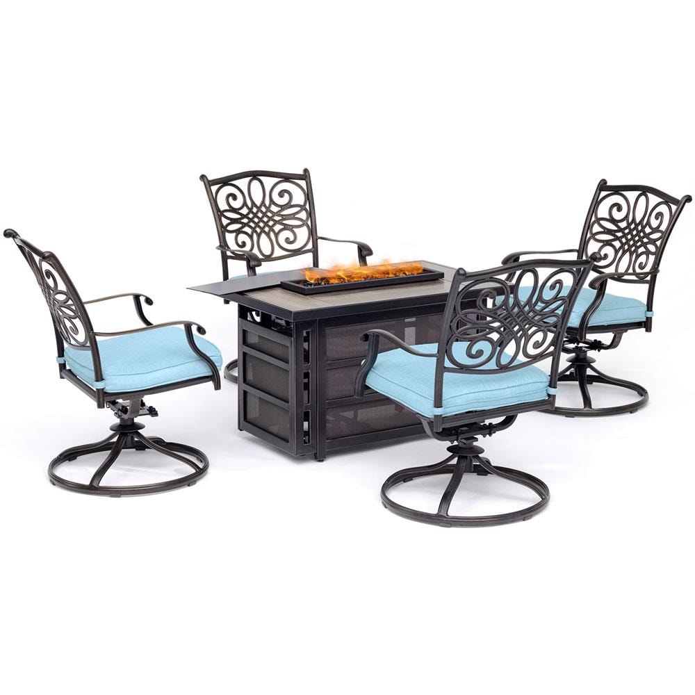 Hanover TRAD5PCRECSW4FP-BLU Traditions 5 -Piece Patio Conversation Set with Blue Cushions