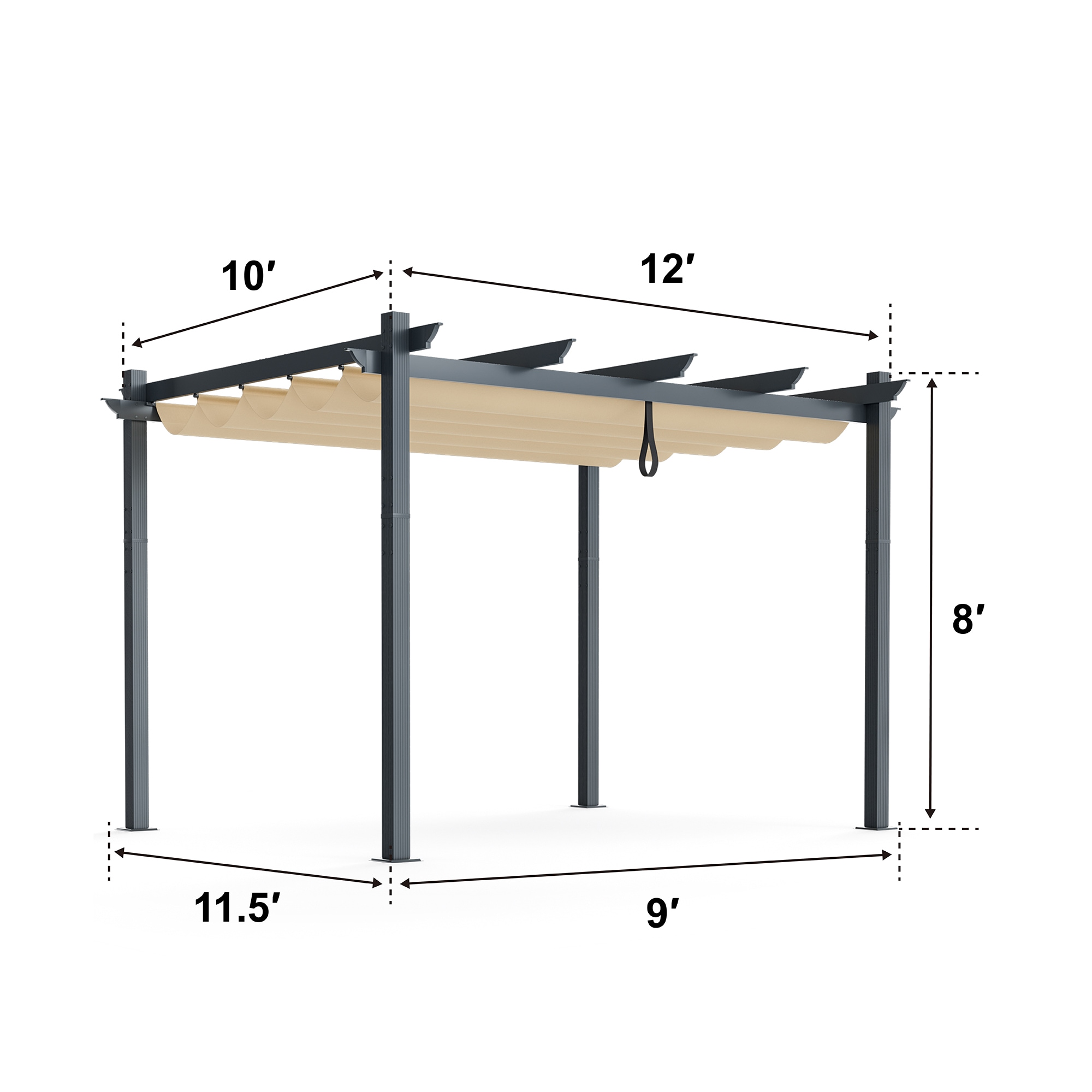 WELLFOR 10-ft W x 12-ft L x 8-ft H Beige Metal Freestanding Pergola ...