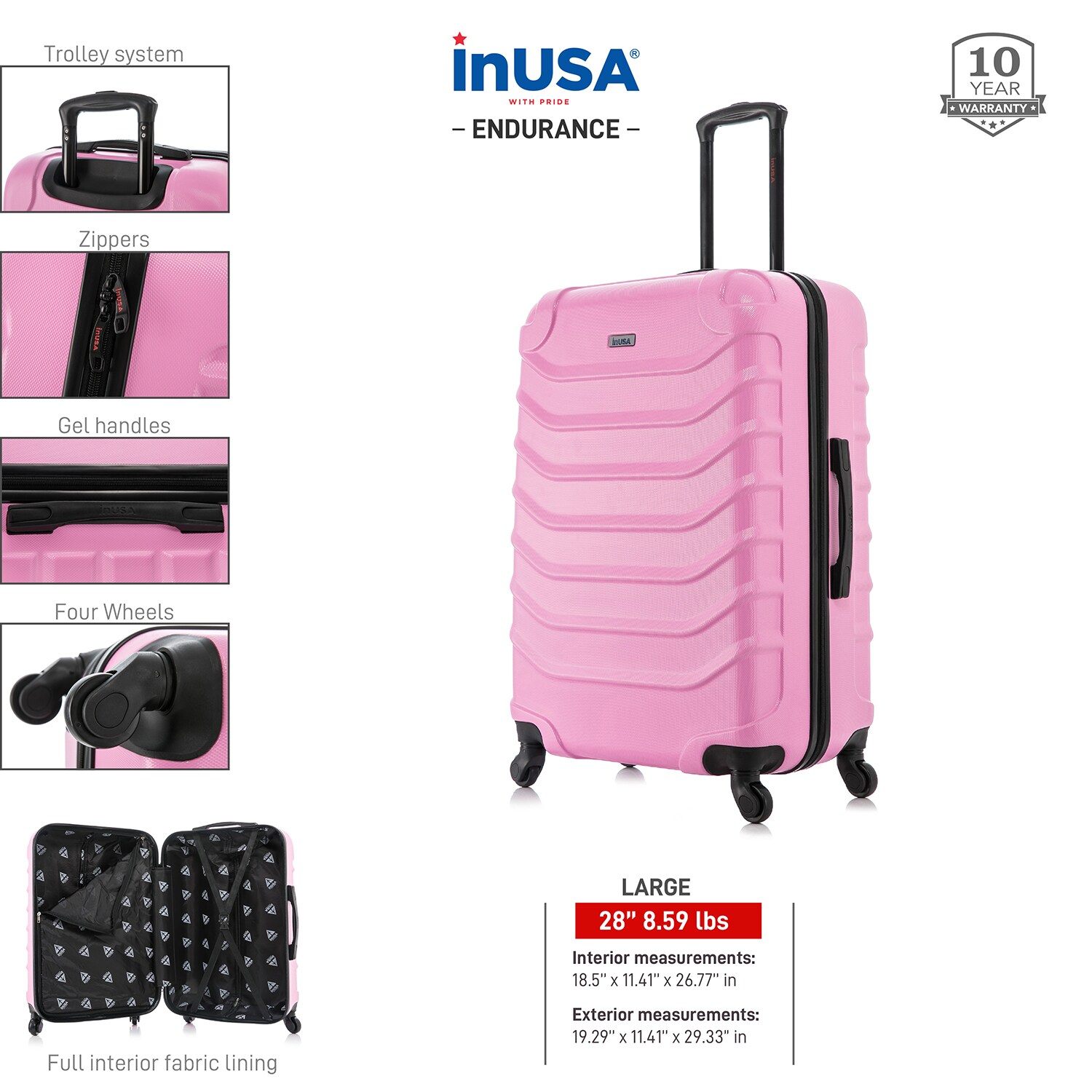 InUSA IUEND00L-PNK Luggage-And-Luggage-Sets - View #5