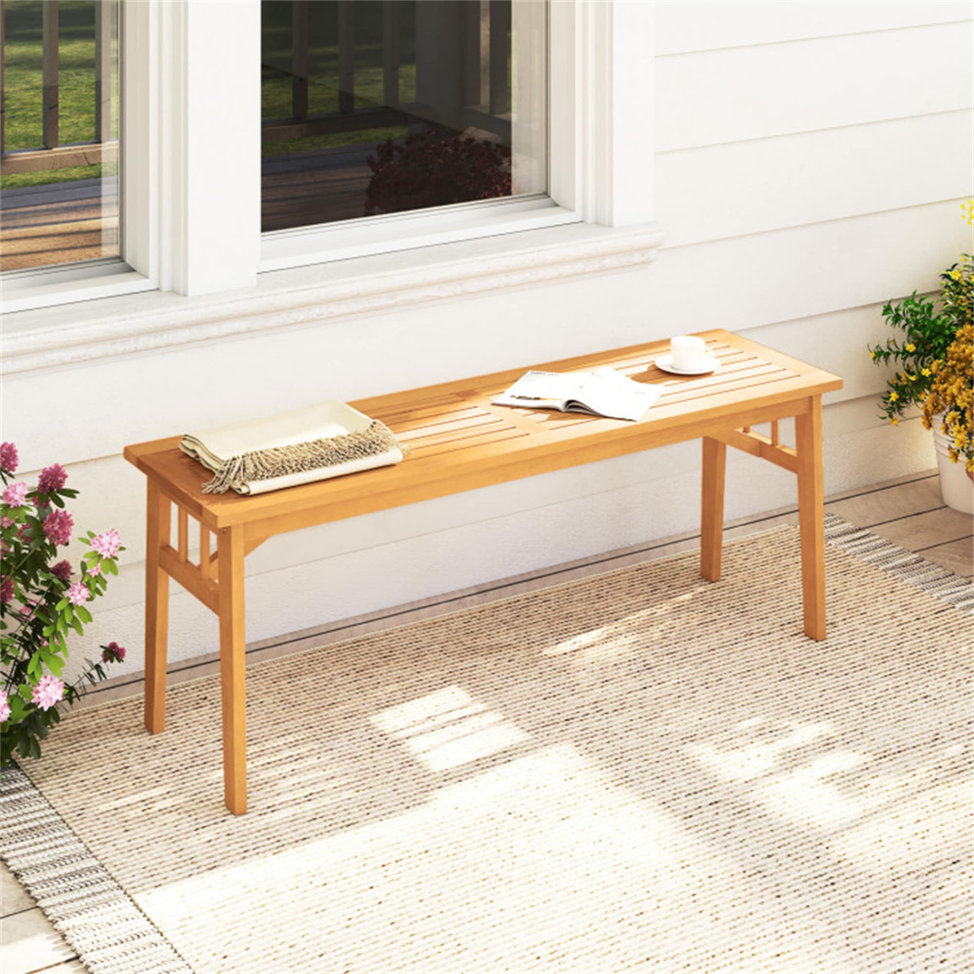 BABOOM Outdoor Bench 48-in W x 18-in H Natural Acacia Dining Bench