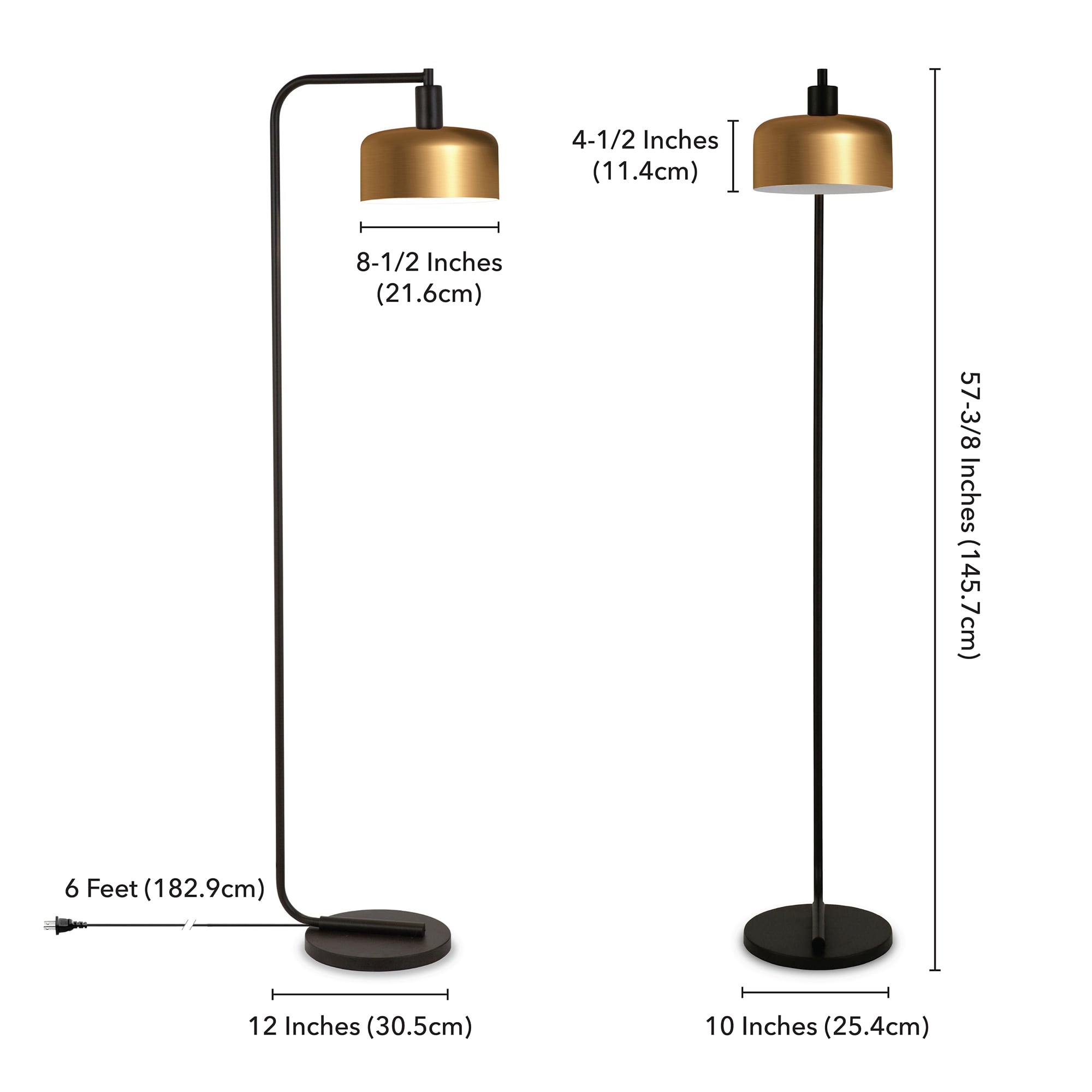 Hailey Home Cadmus Industrial Floor Lamp with Brass Shade and Blackened ...