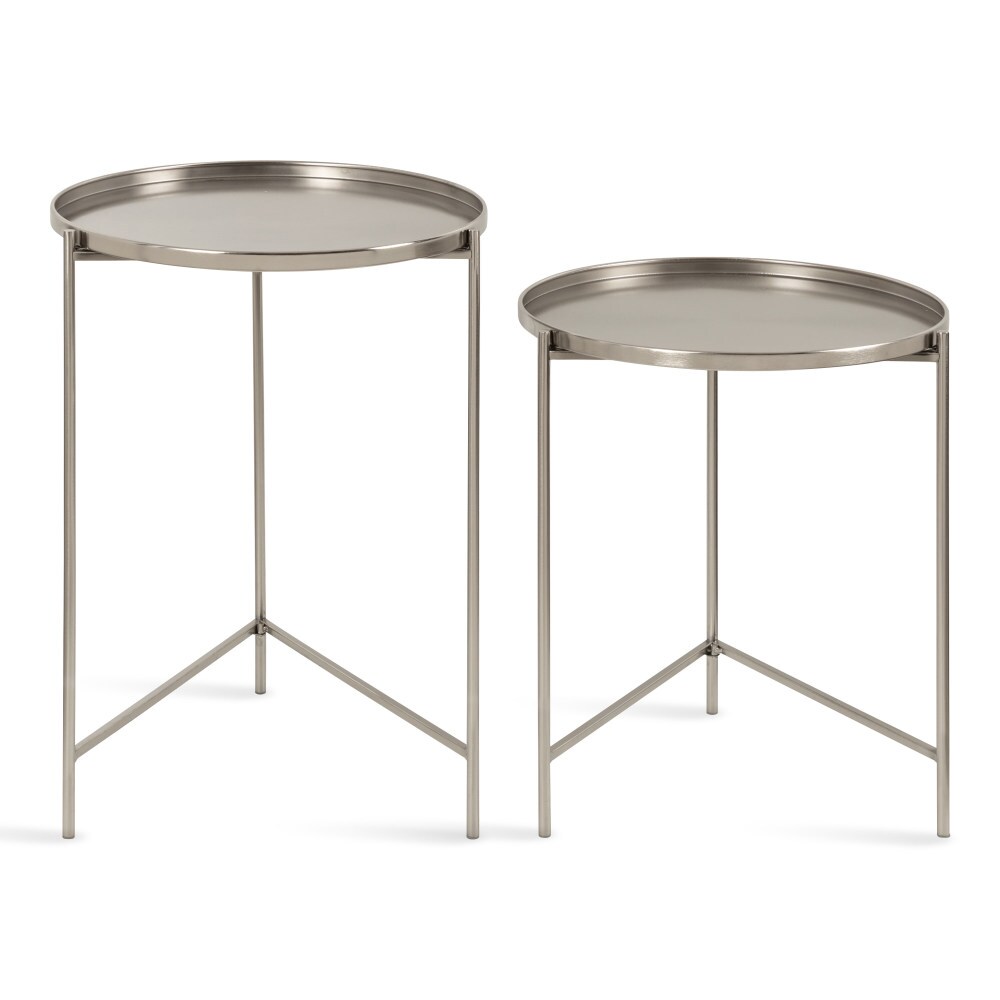 Ulani Satin Silver Nesting Metal Side Tables, Set of 2
