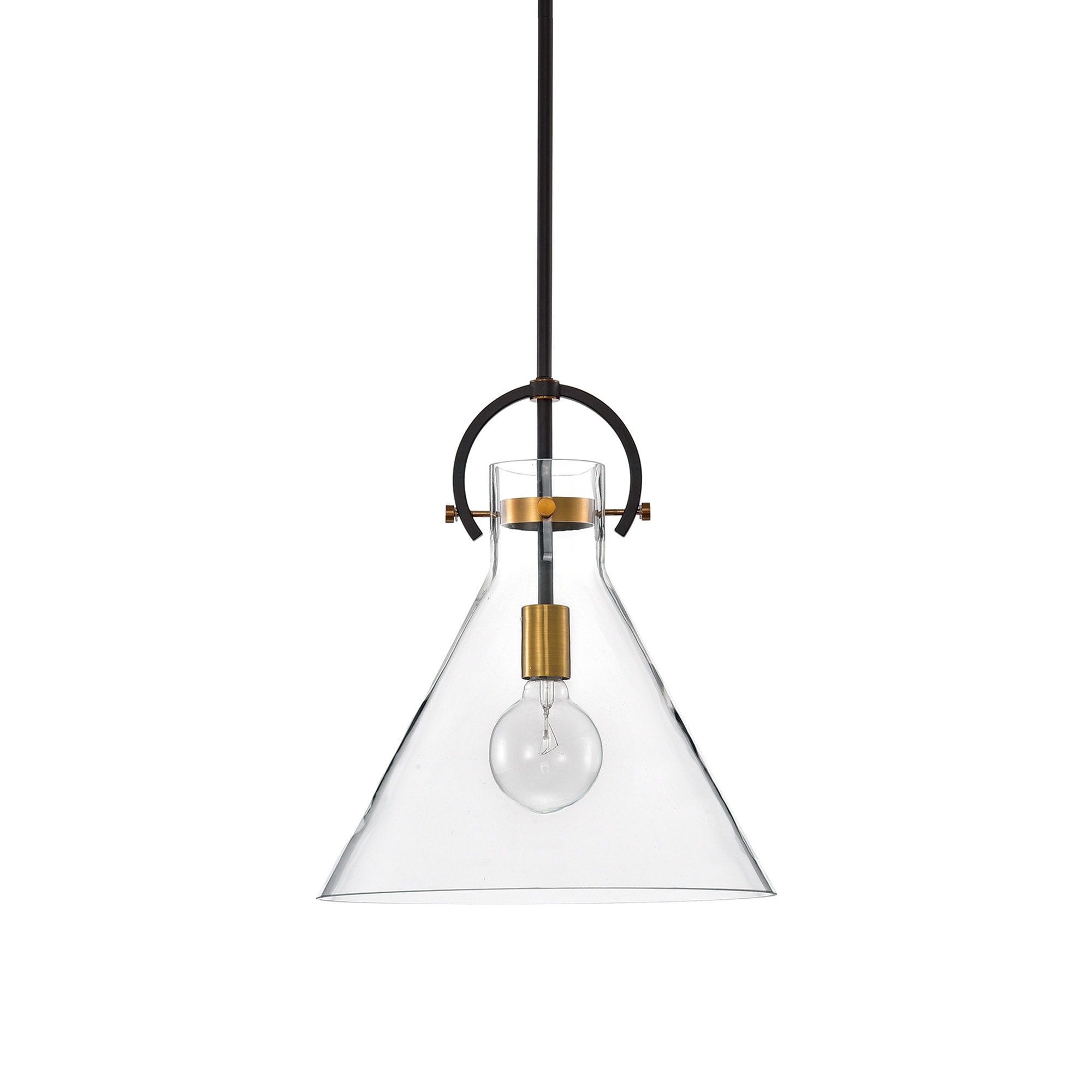 Adjustable Clear Glass Cone Pendant Light with Bronze and Gold Accents