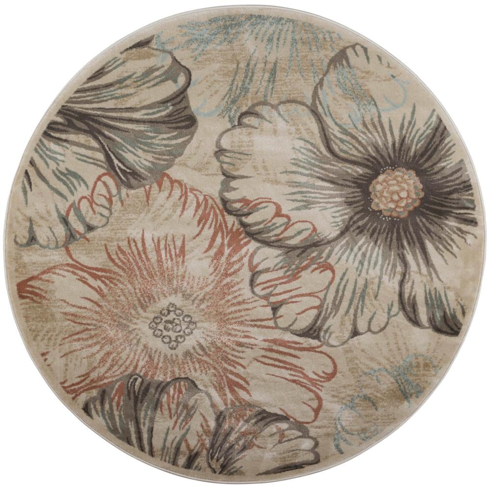 Radici USA 3809/0034/CREAM Garda 5 x 5 (ft) Polypropylene Cream Round Indoor Floral/Botanical Bohemian/Eclectic Area rug