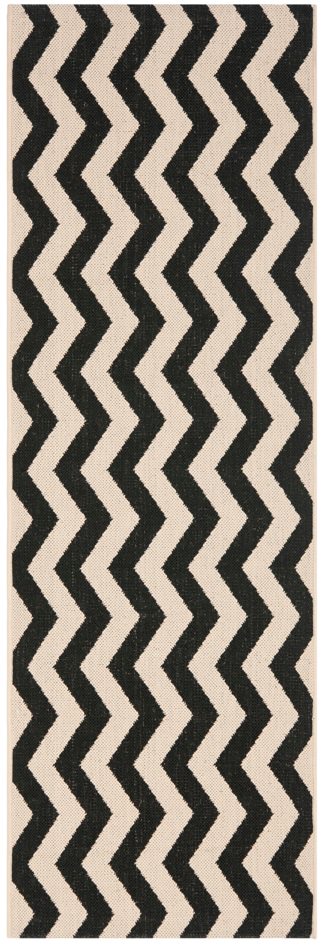 Safavieh CY6245-256-210 Courtyard Kula 2 x 10 (ft) Loomed Polypropylene Black/Beige Rectangular Indoor/Outdoor Chevron Coastal Runner rug