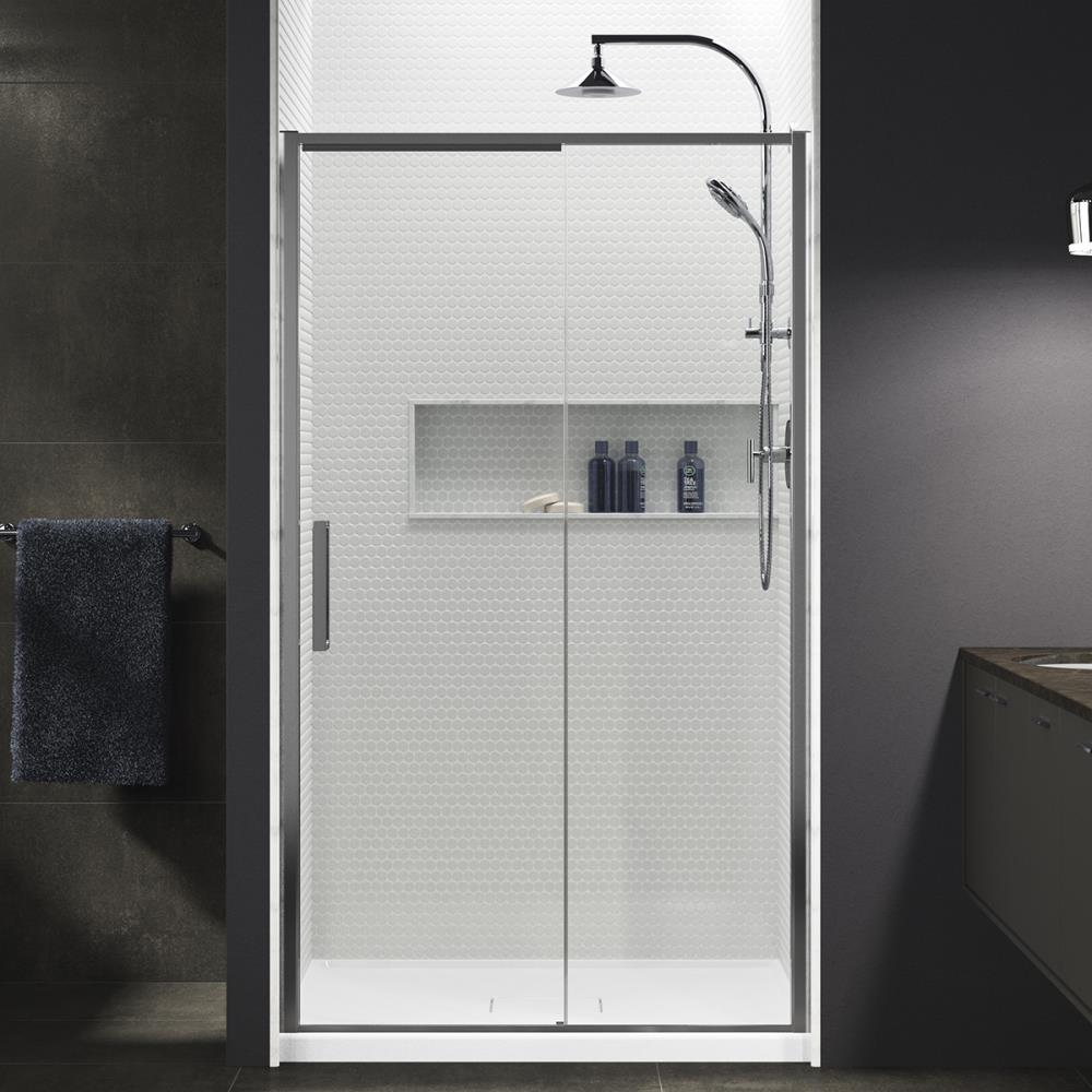 KOHLER 706104-L-SHP Torsion Bright Polished Silver 46-in to 47-in x 77-in Frameless Sliding Shower Door