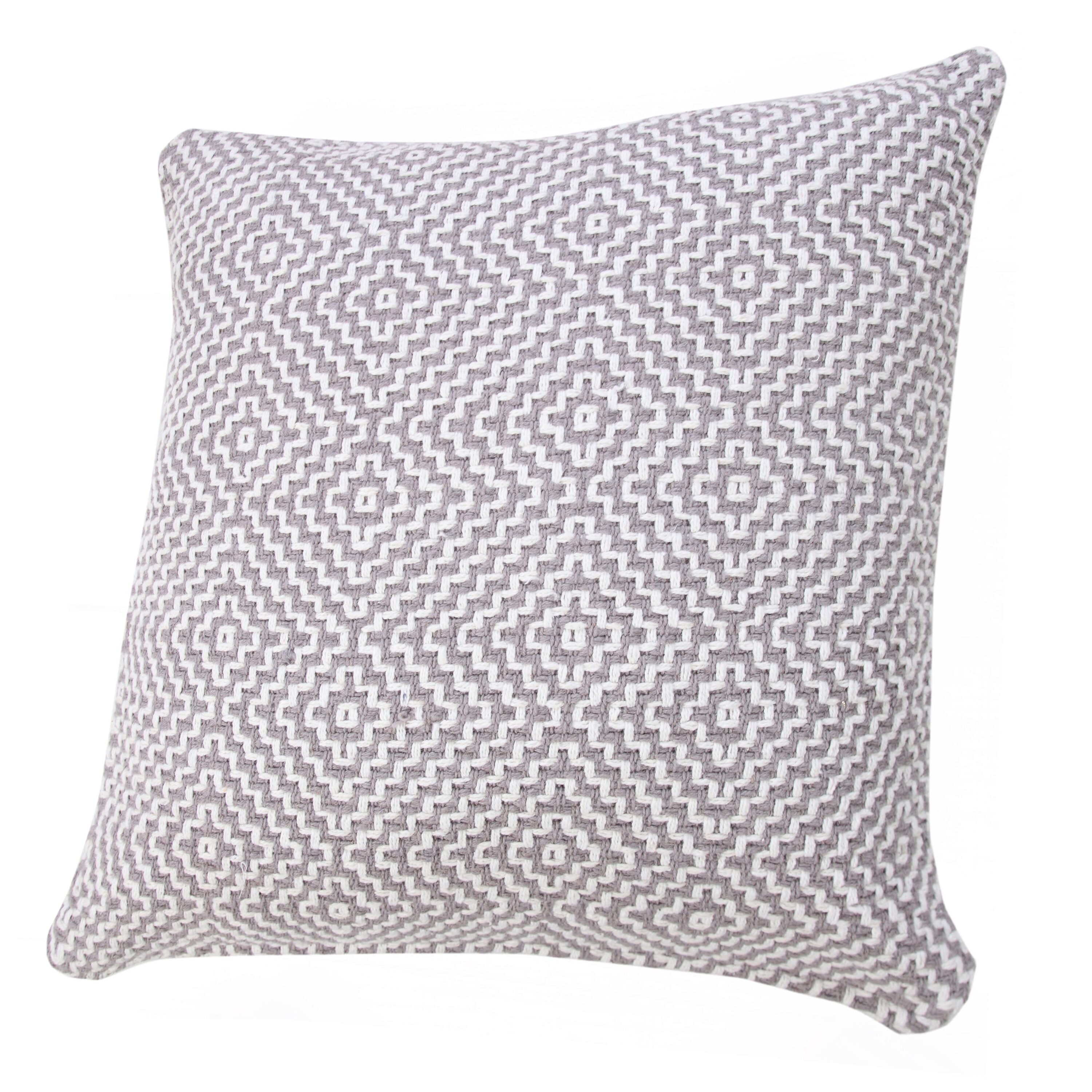 Gray and White Geometric Cotton 20" Square Throw Pillow