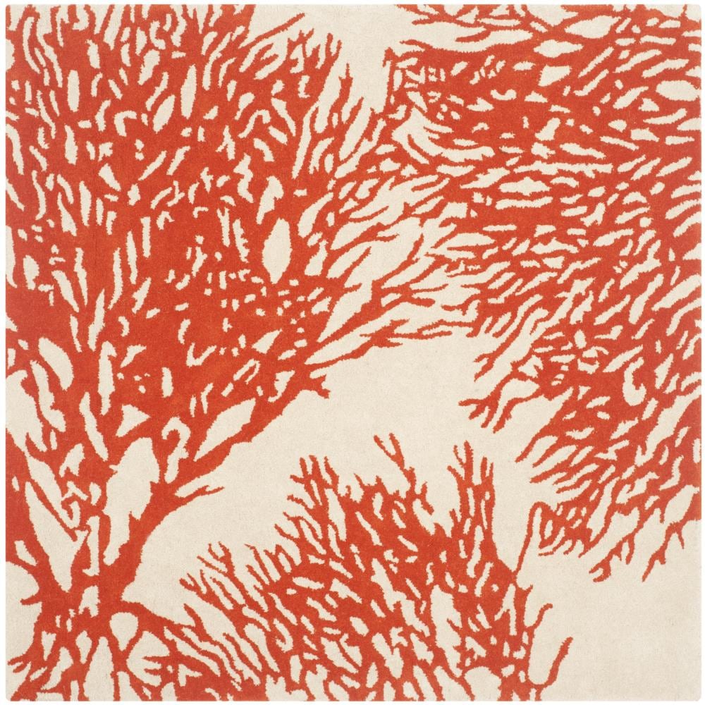 Safavieh BEL115B-5SQ Bella Sprigs 5 x 5 (ft) Tufted Wool Beige/Terracotta Square Indoor Floral/Botanical Area rug
