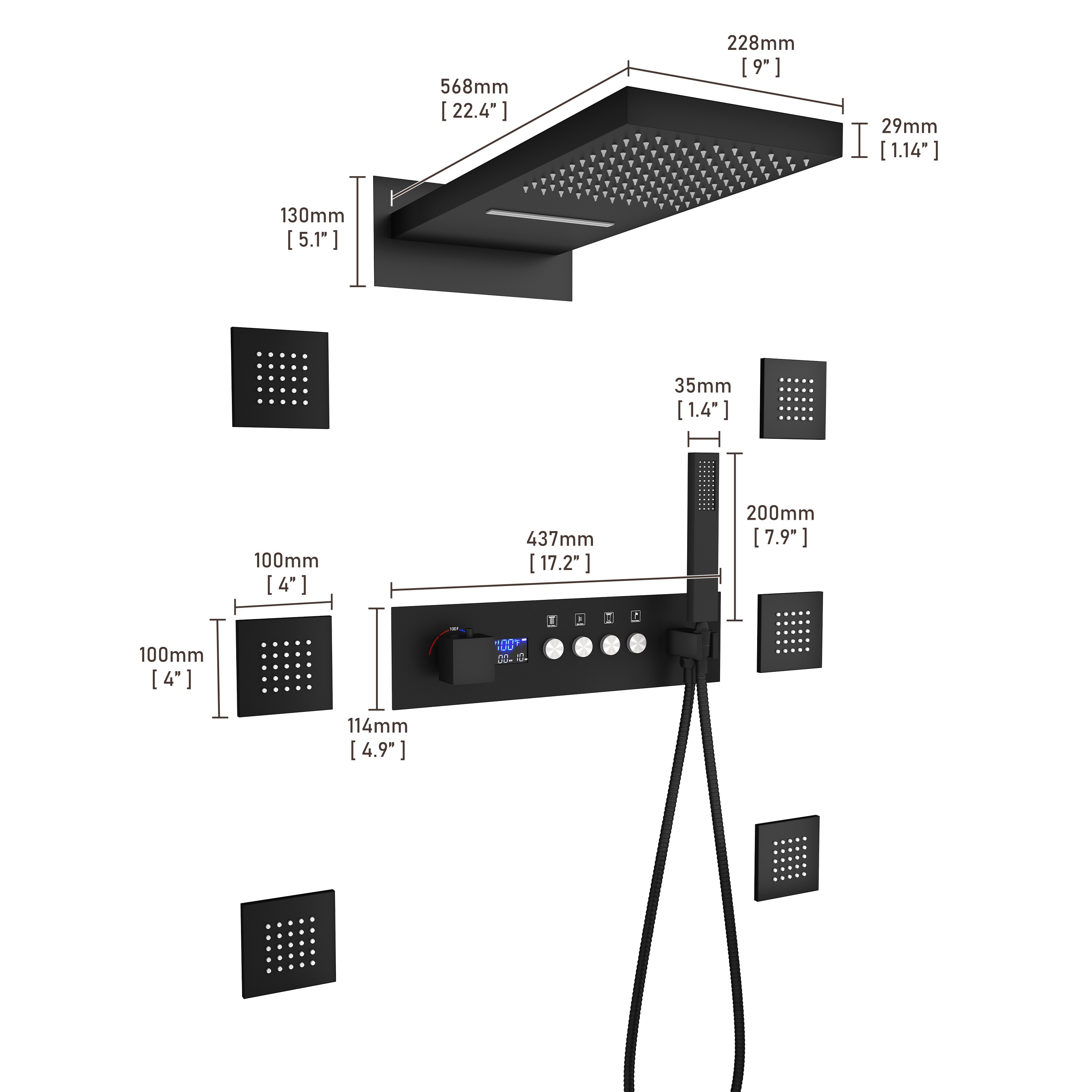 Mondawe WF-6374-12-NB Showerhead-Bar-Panels - View #11