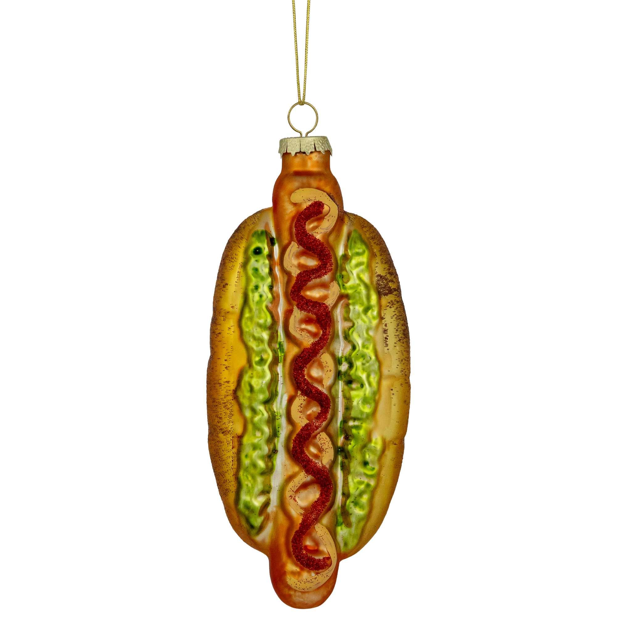 Northlight 6 inch Hot Dog with All the Fixings Glass Christmas Ornament