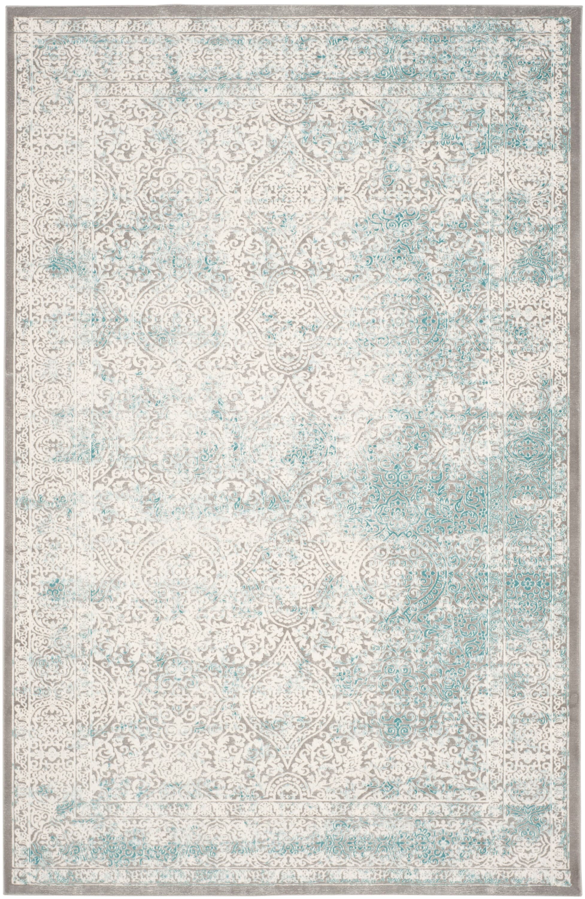 Turquoise and Ivory Synthetic Rectangular Area Rug, 11' x 15'