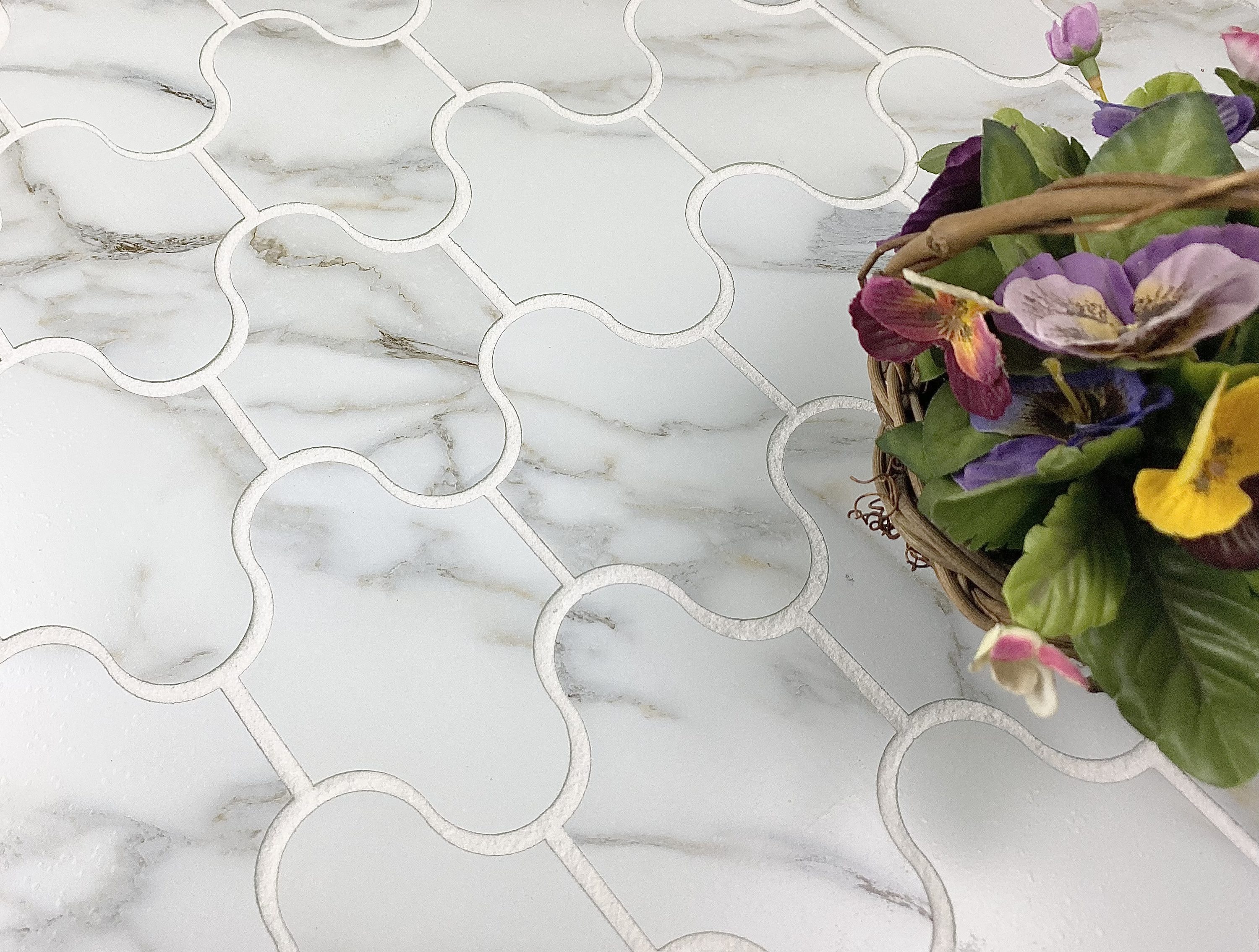 Calacatta Gold White Matte Glass Mosaic Wall Tile