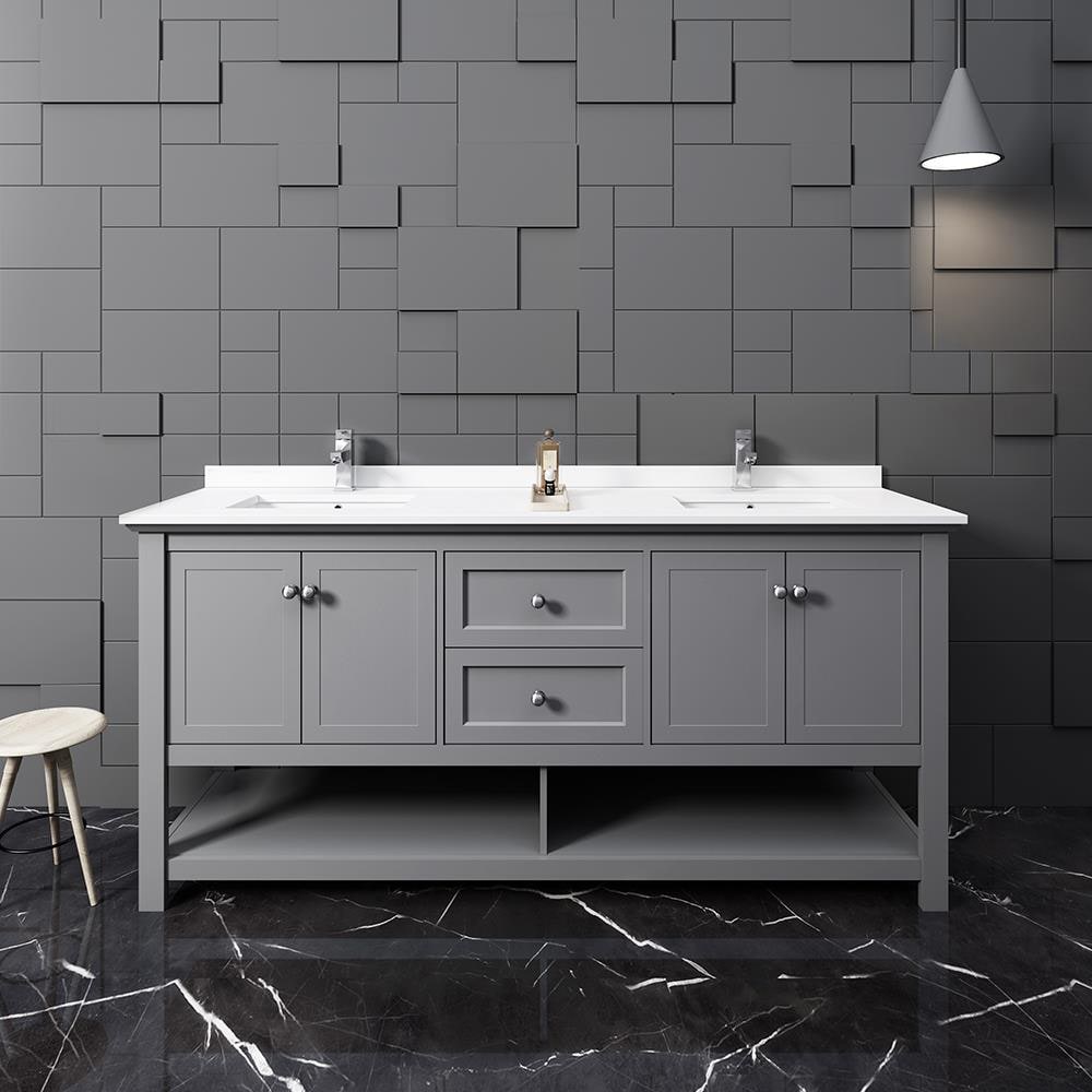 Fresca FCB2372GR-D-CWH-U Manchester 72-in Gray Undermount Double sink Bathroom Vanity with White Quartz Top