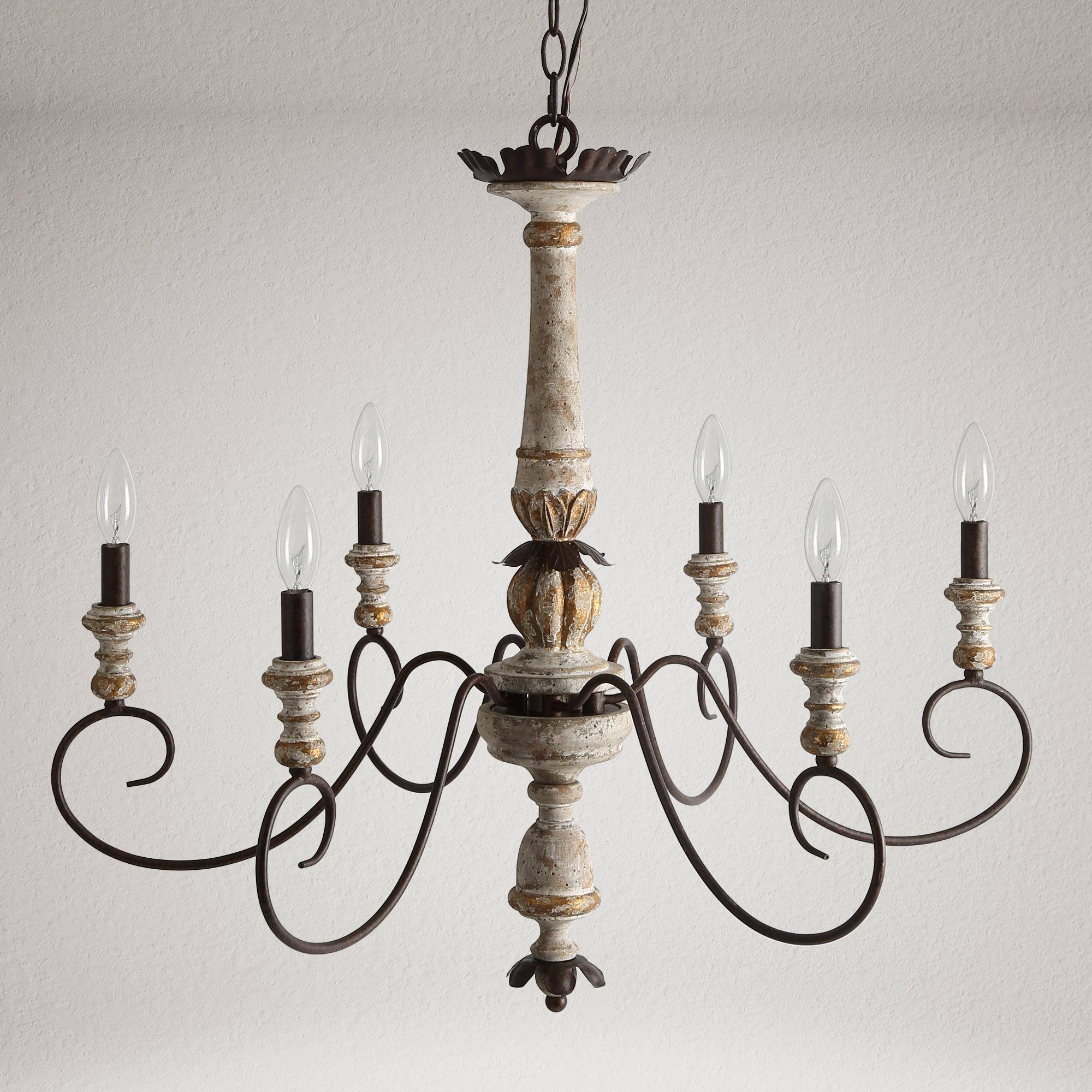 Rustic French Country 6-Light Distressed Wood Chandelier