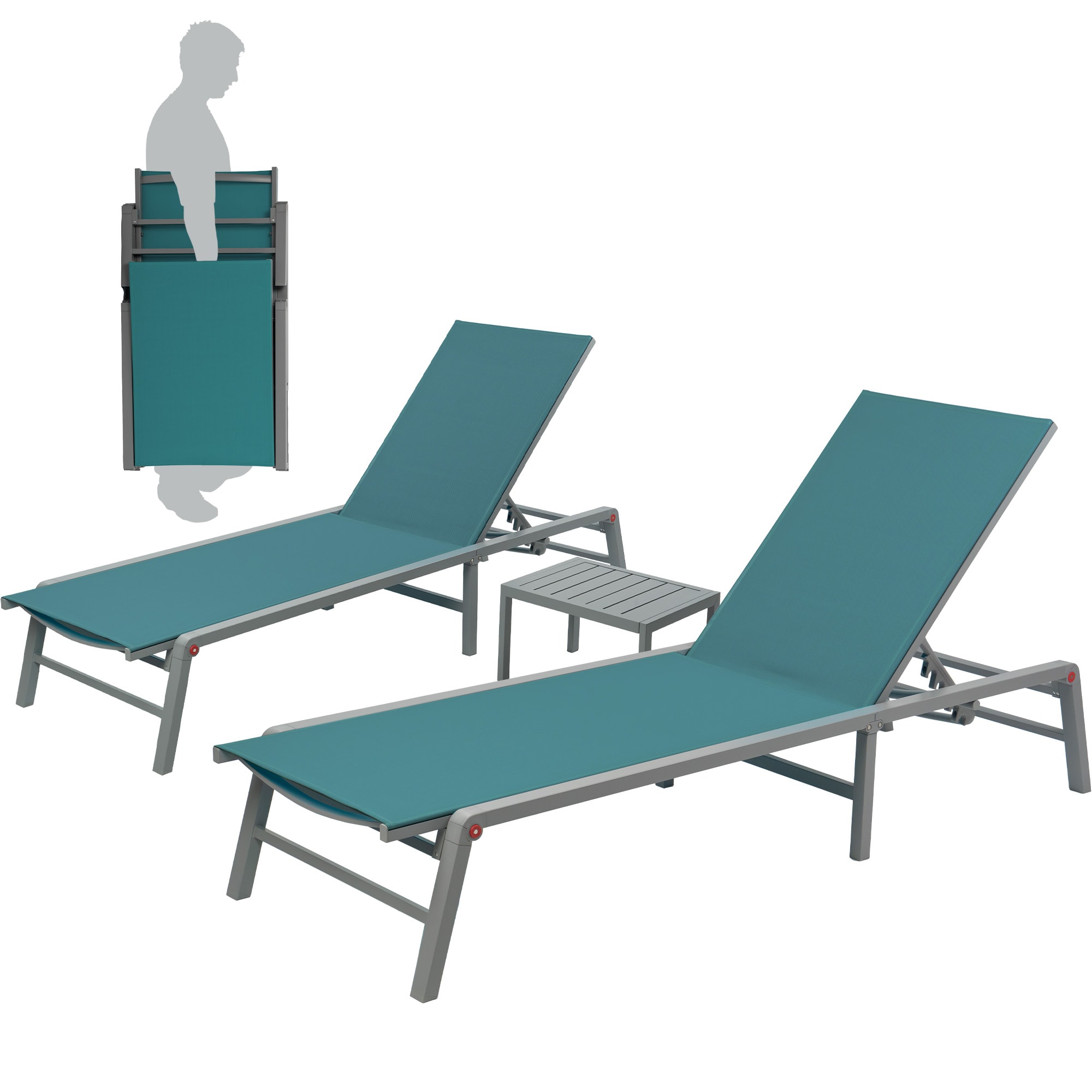 Kozyard KZL528MIG2T Kathy Set of 2 Stackable Gray/Powder Coated Metal Frame Stationary Chaise Lounge Chair with Green Mesh Seat