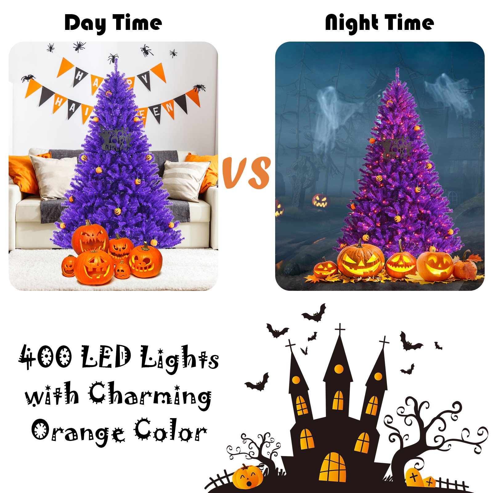 WELLFOR 6-ft Pine Pre-lit Purple Artificial Christmas Tree with LED Lights  in the Artificial Christmas Trees department at