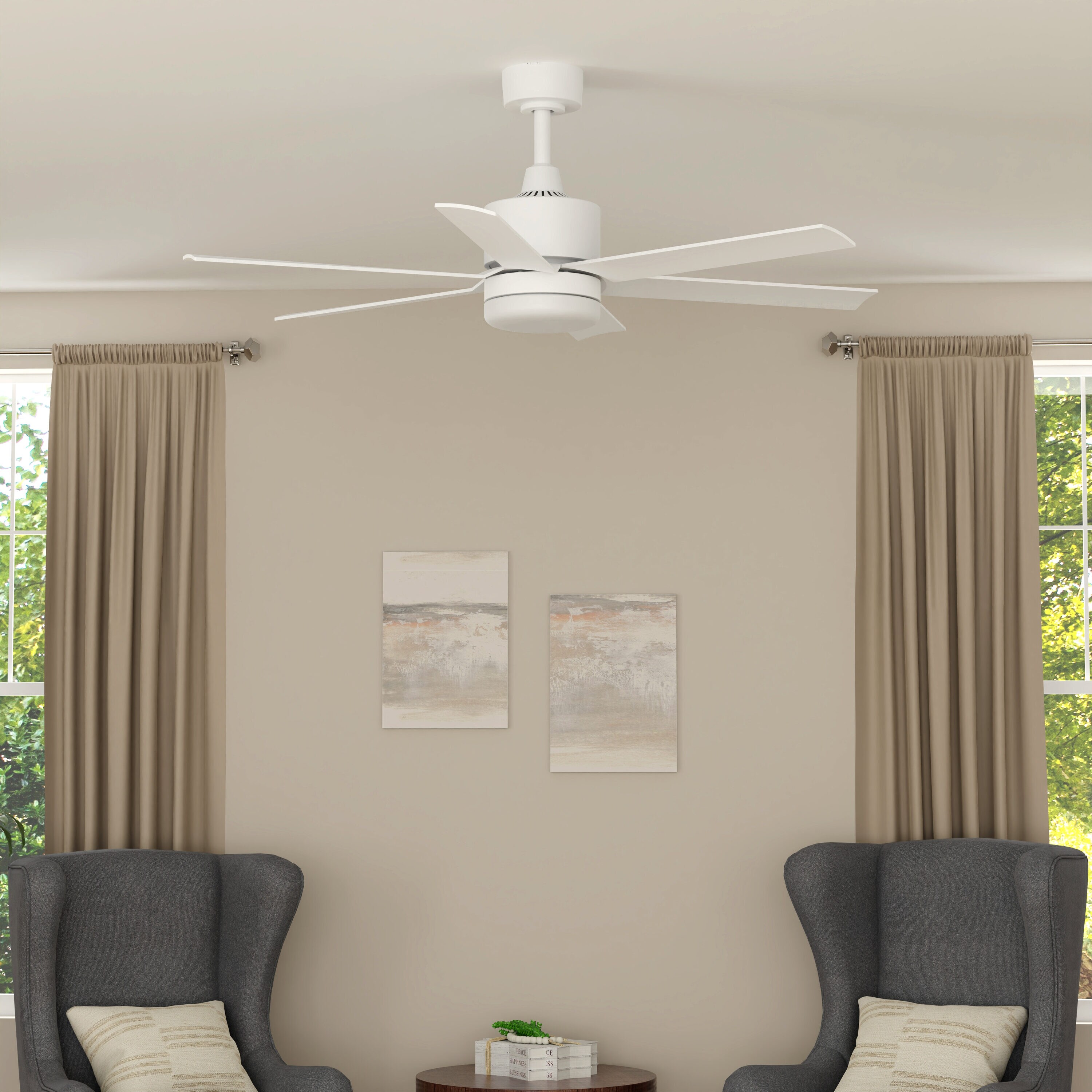 Harbor Breeze 52-in Color-Changing Outdoor Downrod or Flush Mount Matte White with Matte Blades Ceiling Fan With Light - Remote Included ( 6 -Blade )