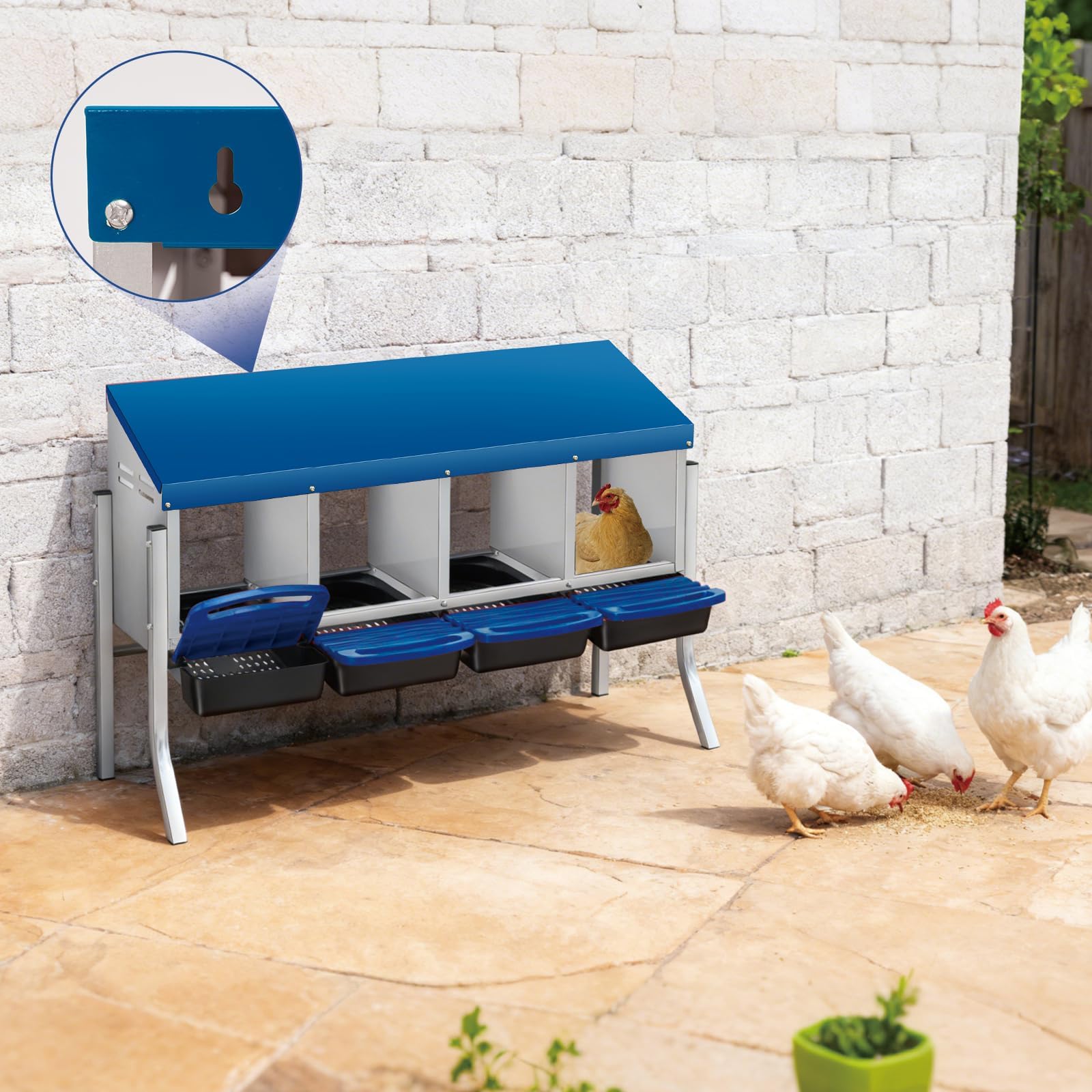 DEXSO 4 Compartment Stainless Steel Chicken Nesting Boxes with