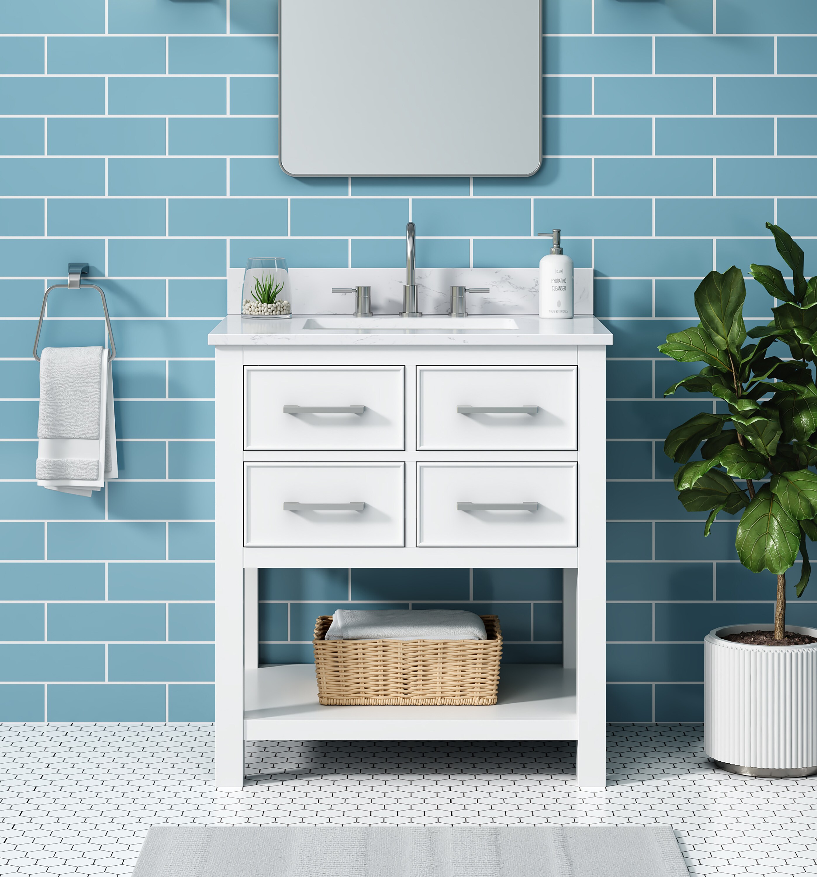 Avanity BROOKS-VS31-WT-E 31-in White Undermount Single Sink Bathroom Vanity with Cala white engineered marble Engineered Stone Top