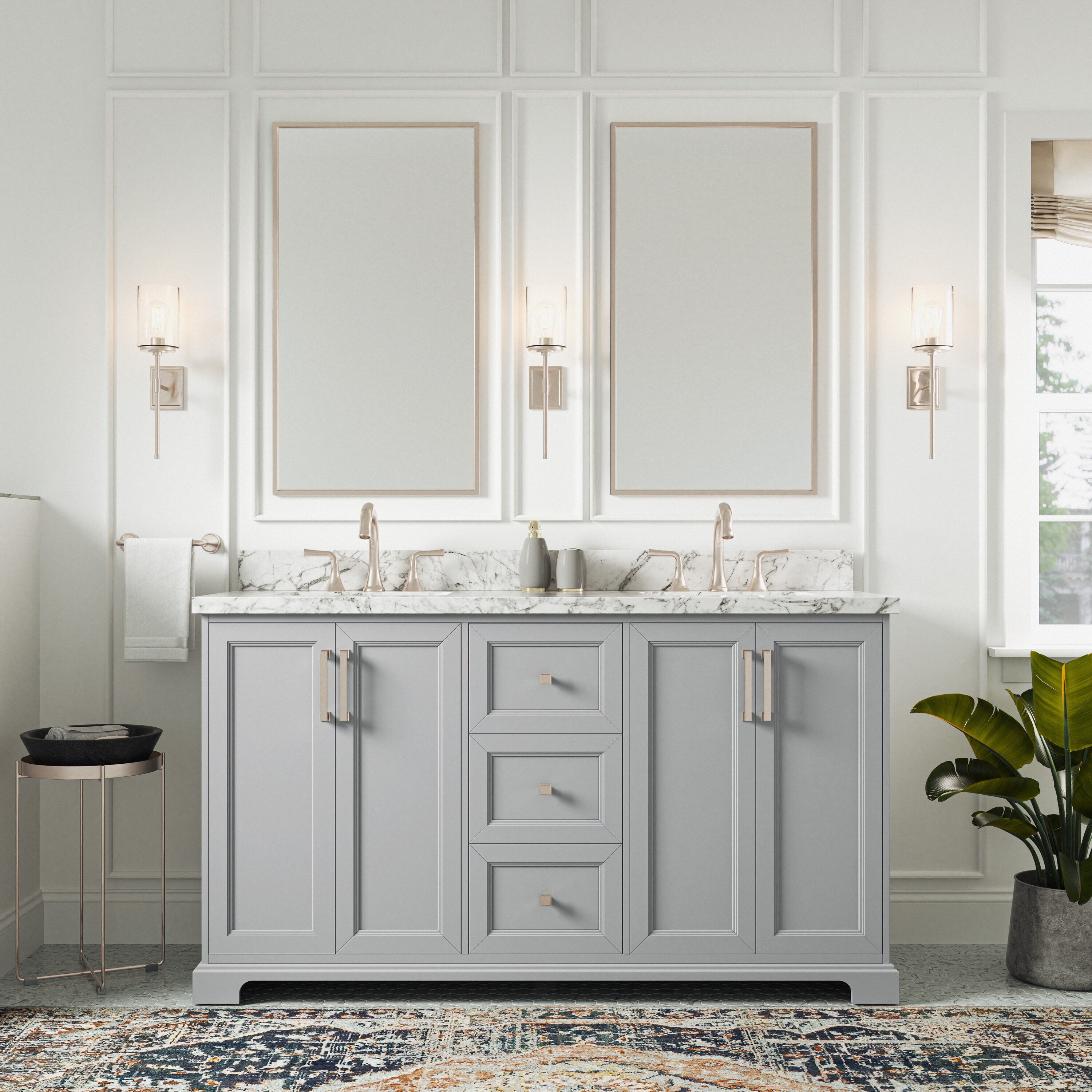 allen + roth Pittman 60-in Muse Gray Undermount Double Sink Bathroom ...