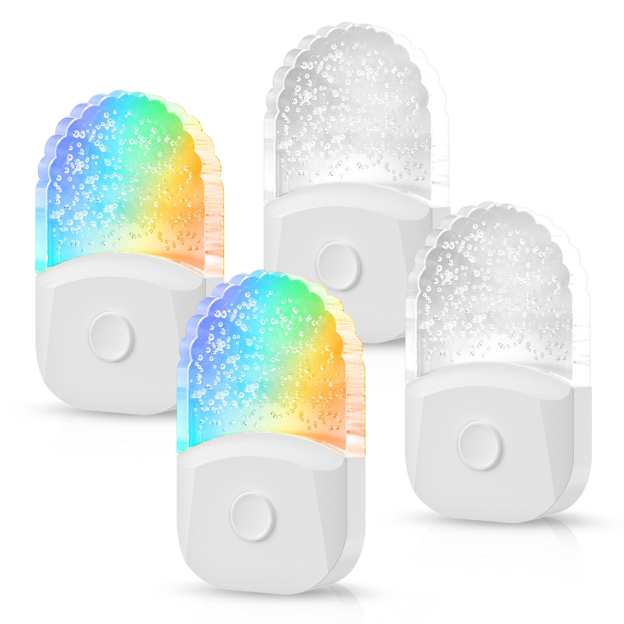 DORESshop 0.5 Watt Integrated LED Color Changing Plug In Night Light 3000K+RGB Acrylic Dimmable Light Sensor White 4 Pack