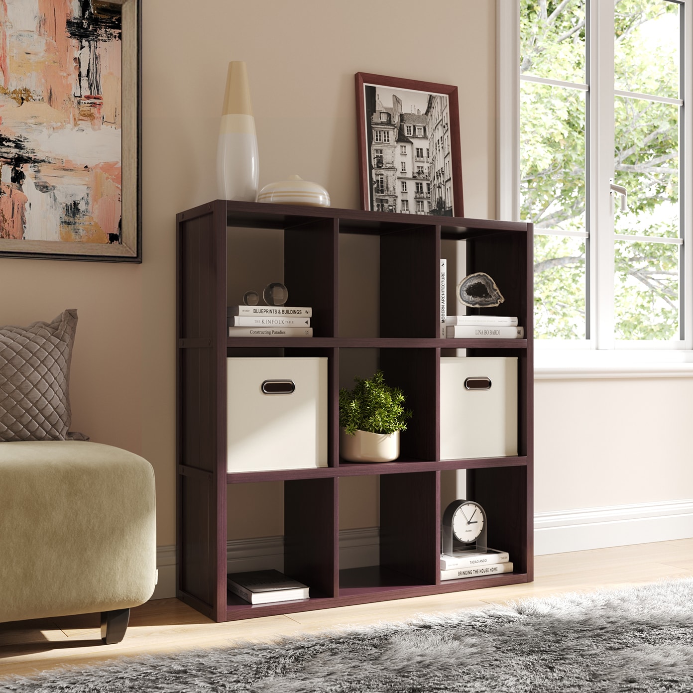 John Louis Home JLH-9C-E 40.25-Inches H x 37.75-Inches W x 11.75-Inches D Espresso Wood 9 Cube organizer