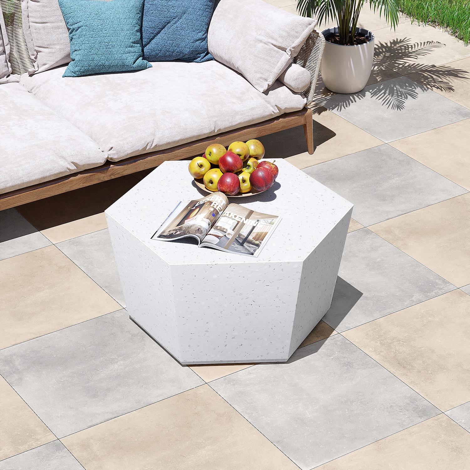 Patio Watcher LS-T35S-6BX-MB Magnesium Oxide Coffee Table Hexagon Extendable Outdoor Coffee 30.7-in W x 35-in L