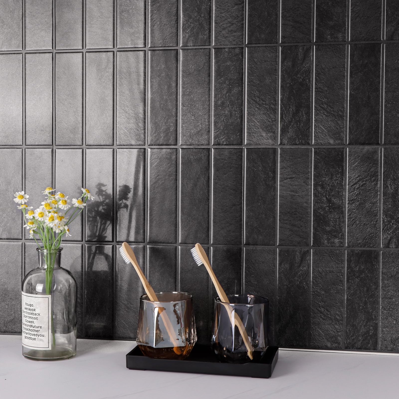 Misopily  Peel and Stick Tile Thicker Design Self Adhesive 12 by 12 Large Premium Backsplash Panel for Kitchen and Bathroom Ash Black