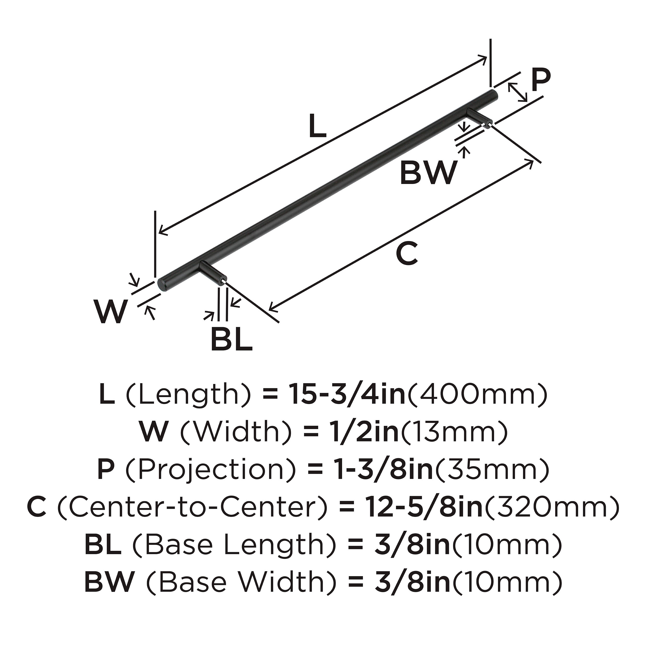 Matte Black Stainless Steel 12-5/8" Bar Pull