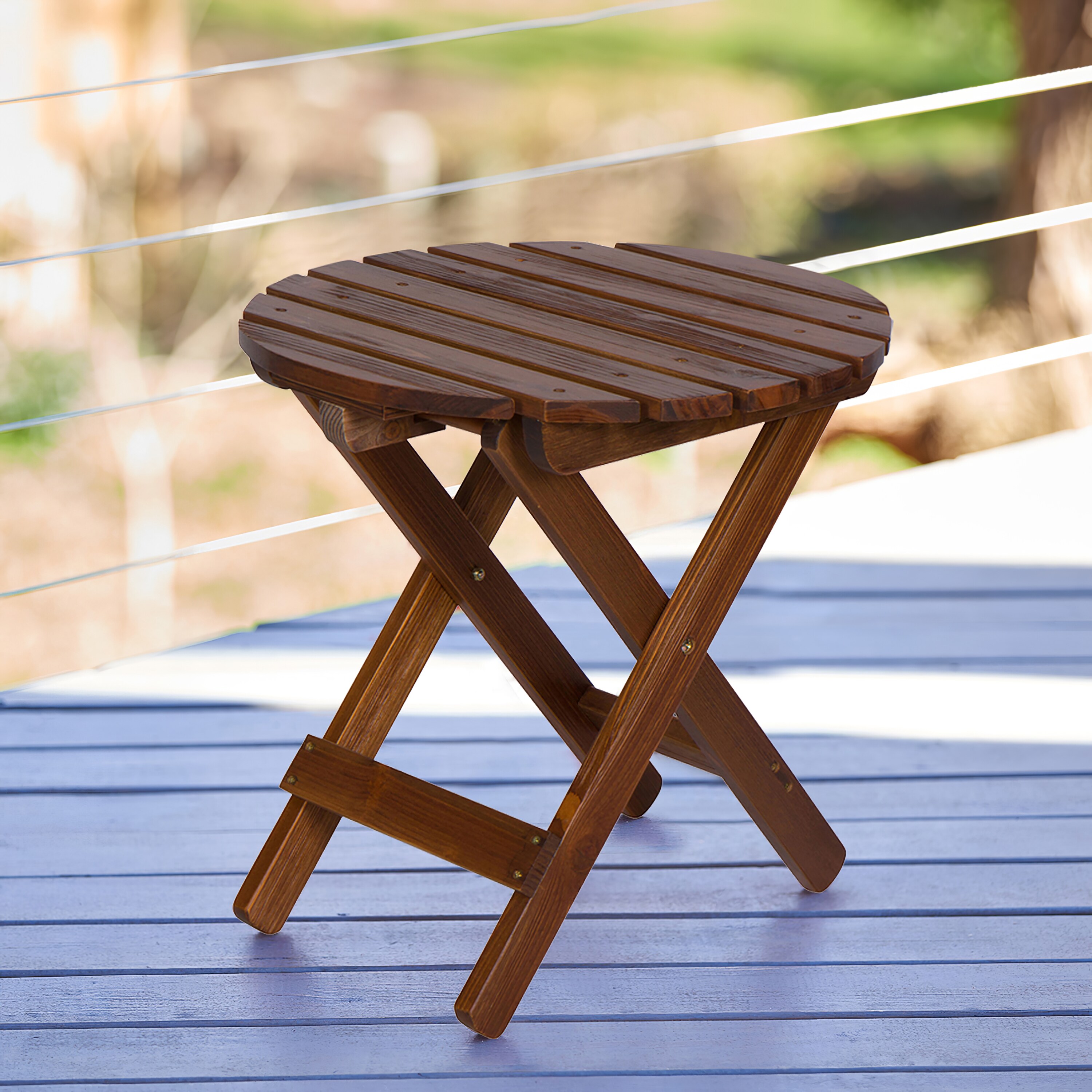 Adirondack Brown Cedar Wood Round Folding Side Table
