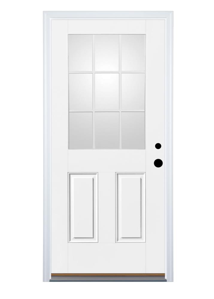 Therma-Tru SSCD4E28LBM Entry Door 32-in x 80-in x 4-9/16-in Fiberglass Half lite Left-hand inswing Ready to paint Unfinished Prehung Front Door with Brickmould Insulating core with Grilles