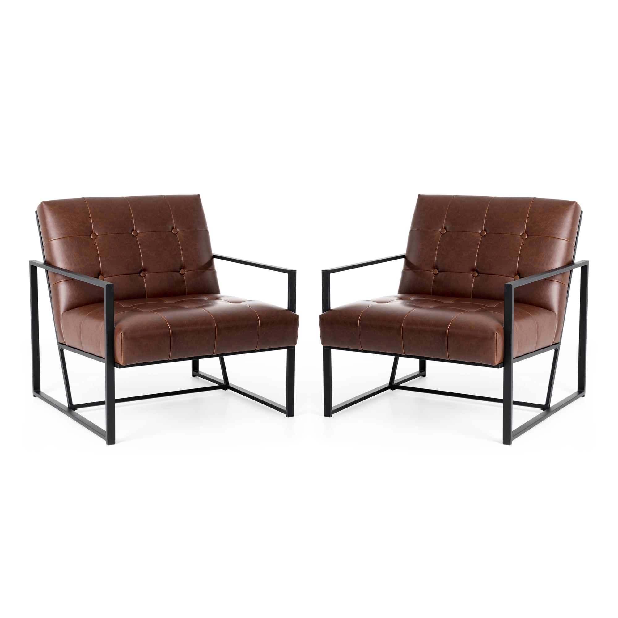 Glitzhome 2001100046 2 Mid Century Modern Brown Faux leather Accent Chair