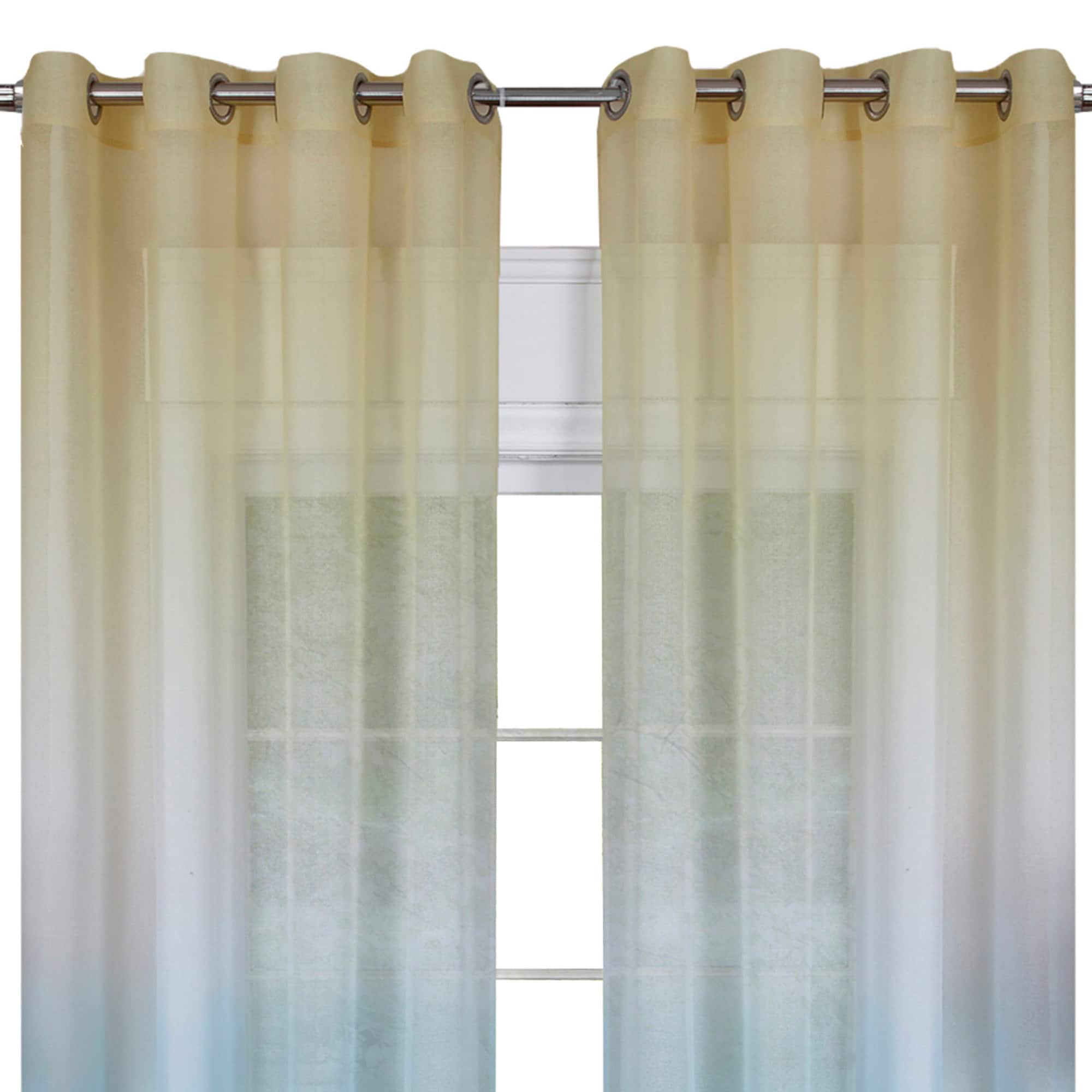 Blue Ombre Sheer Grommet Ground Length Curtain Panel