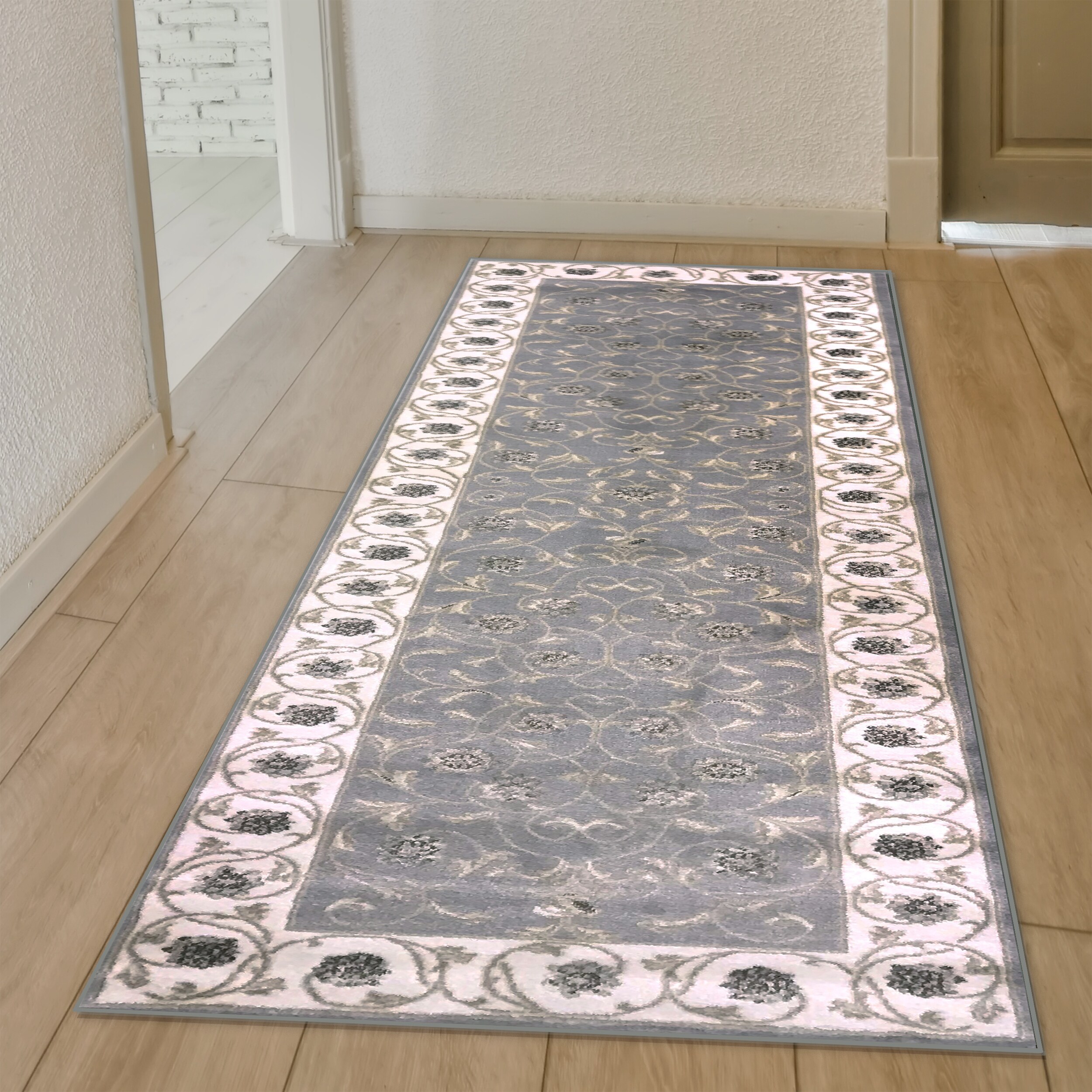 Radici USA 3743/1003/GREY Pisa 2 x 8 (ft) Polypropylene Gray Rectangular Indoor Floral/Botanical Oriental Runner rug