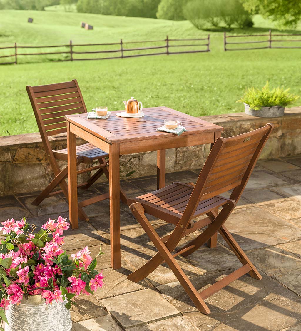 Evergreen 62C87 Set of 2 Brown Wood Frame Stationary Balcony Chair with Slat Seat