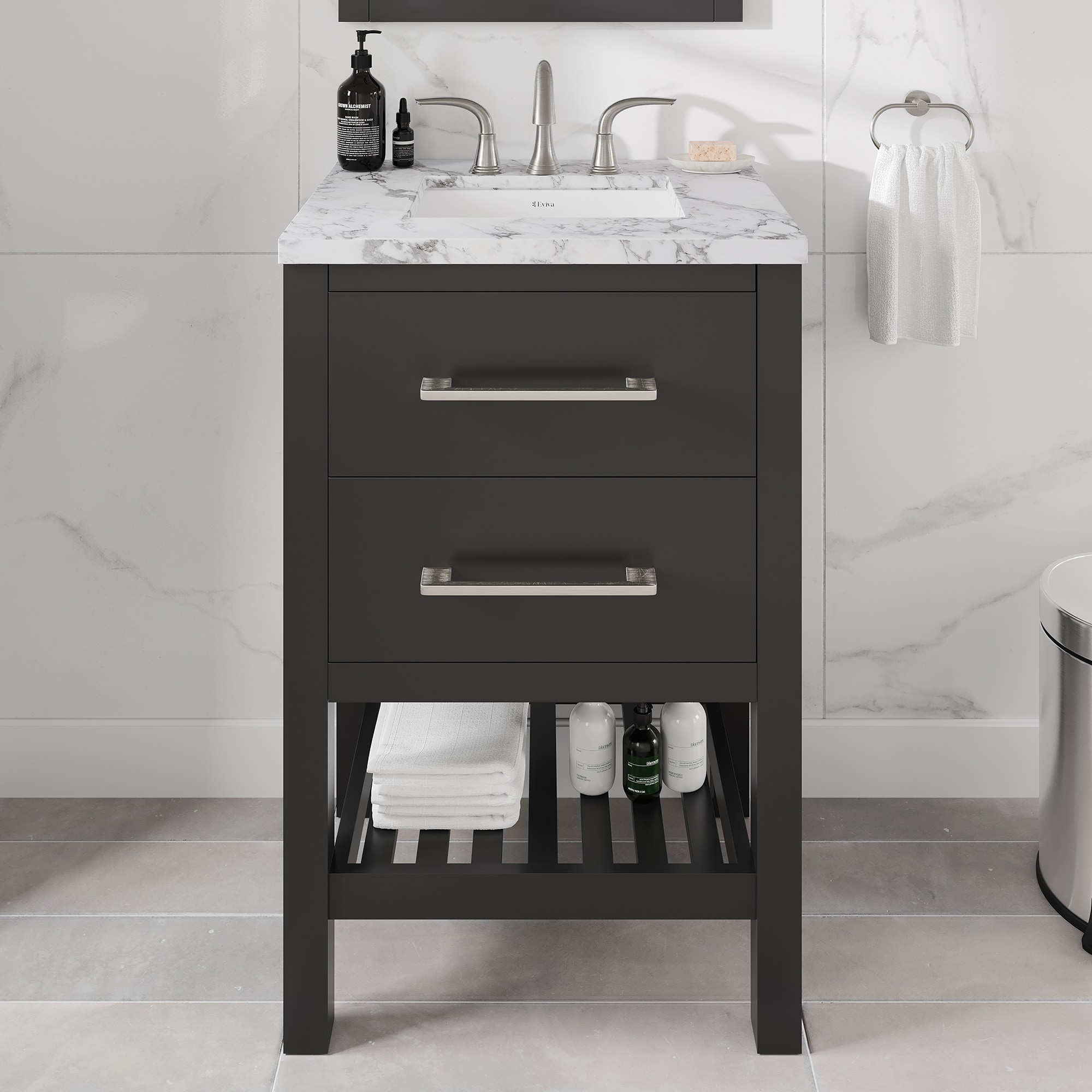 Eviva TVN223-24ES Natalie 24-in Espresso Undermount Single Sink Bathroom Vanity with White Marble Top