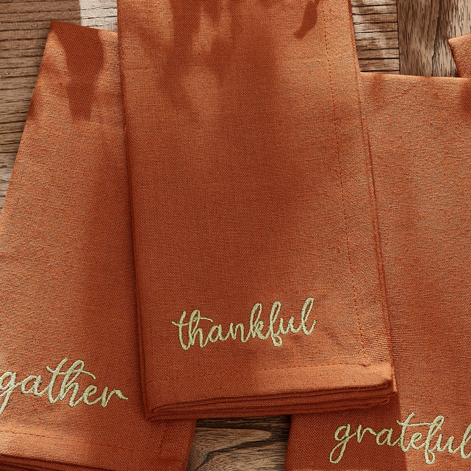 Rust Cotton Harvest Sentiment Embroidered Napkins, Set of 4