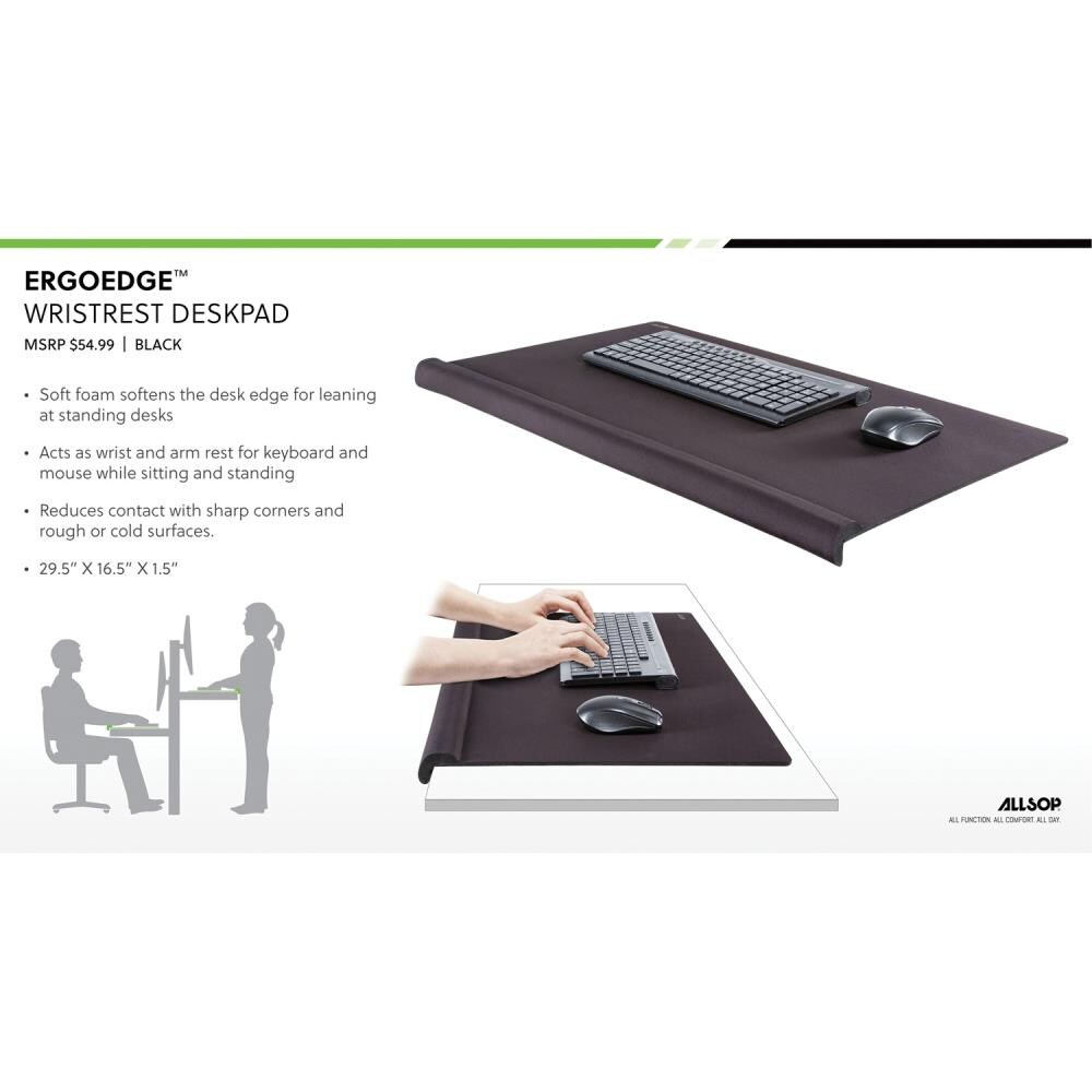 Allsop Ergoedge Deskpad W/Large Wrist Rest and Mousing Surface Foam