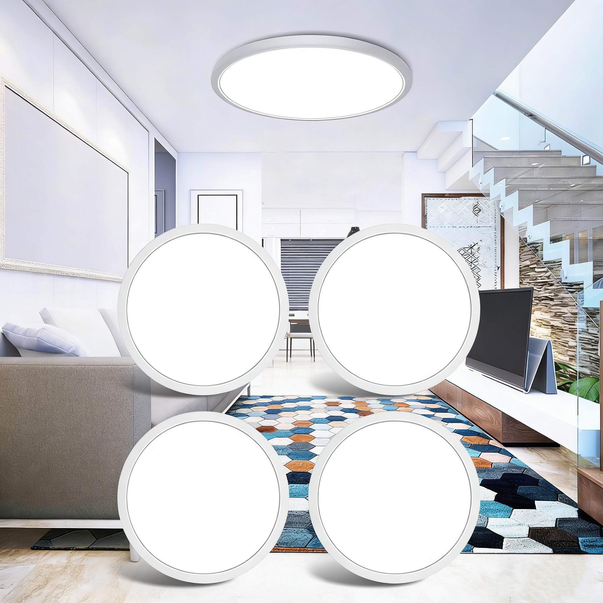 Bieuoram 4 Pack of 16 Inch 40Watt 4800 Lumens LED Flush Mount Ceiling Light 5 Color Selectable