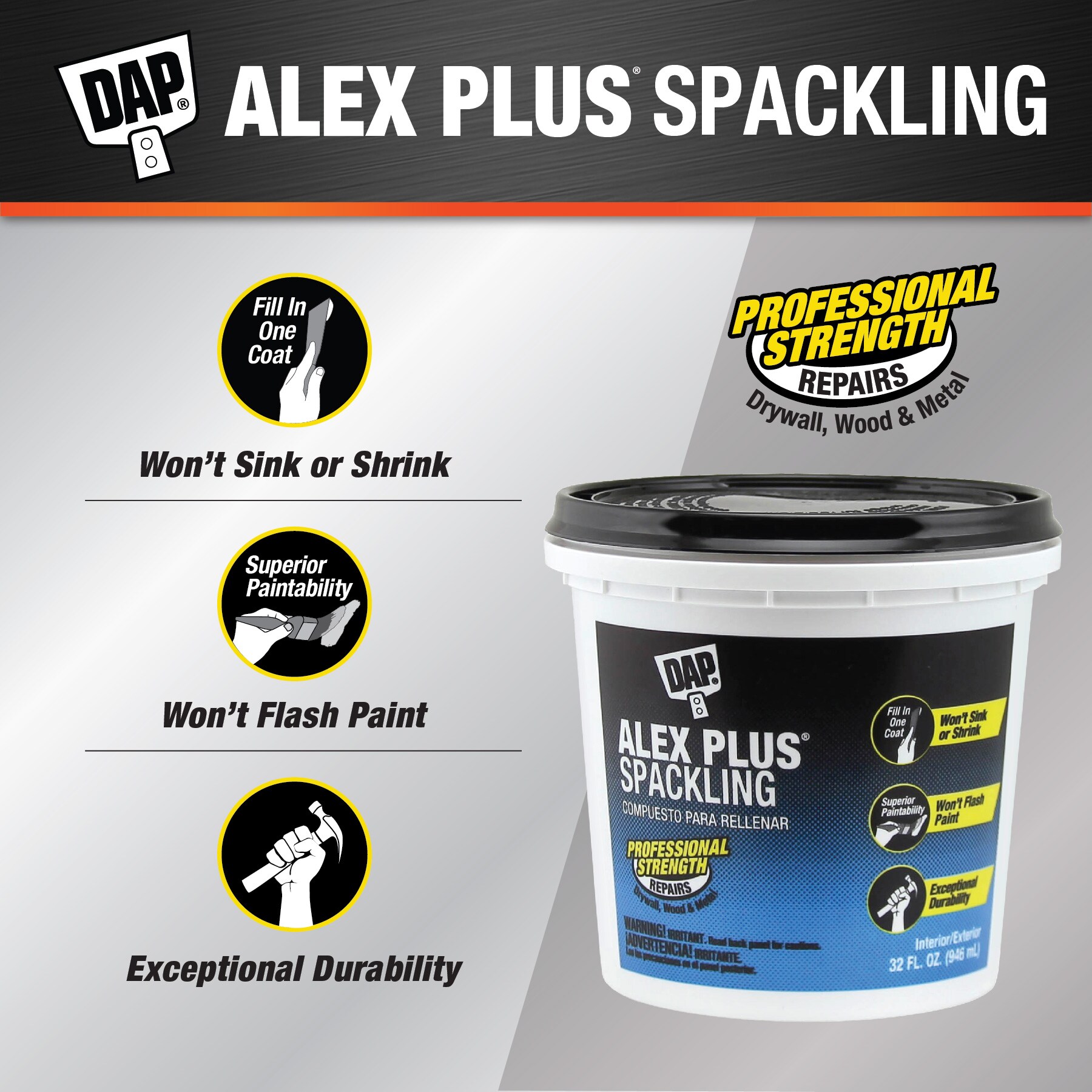 DAP Alex Plus 32-fl Oz Heavy Duty Interior/Exterior White Spackling At ...